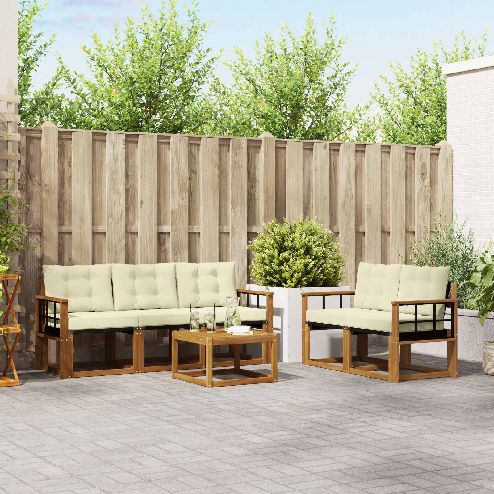 Outdoor-Sofagarnitur 6 stk. Natur und Creme