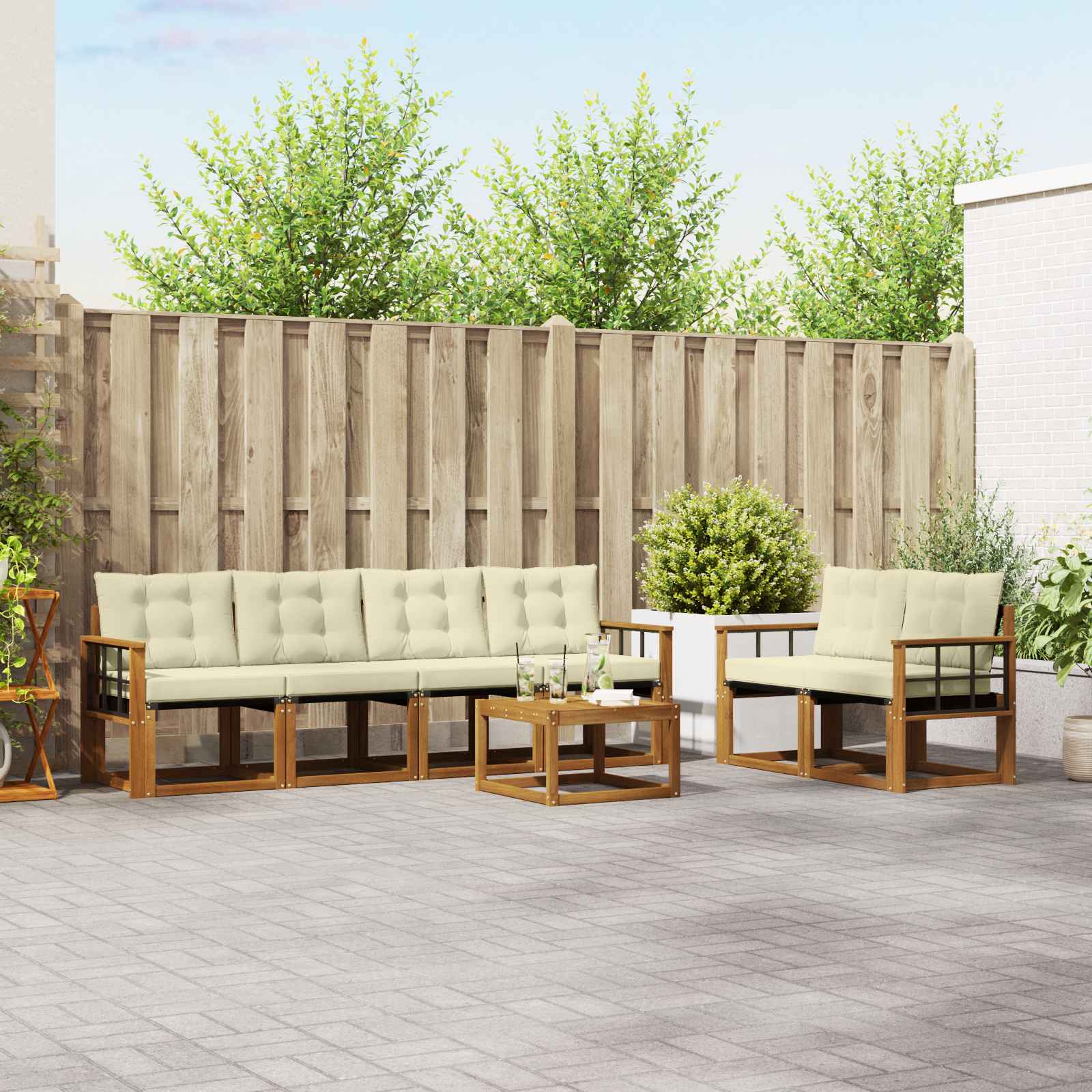 Outdoor-Sofagarnitur 7 stk. Natur und Creme
