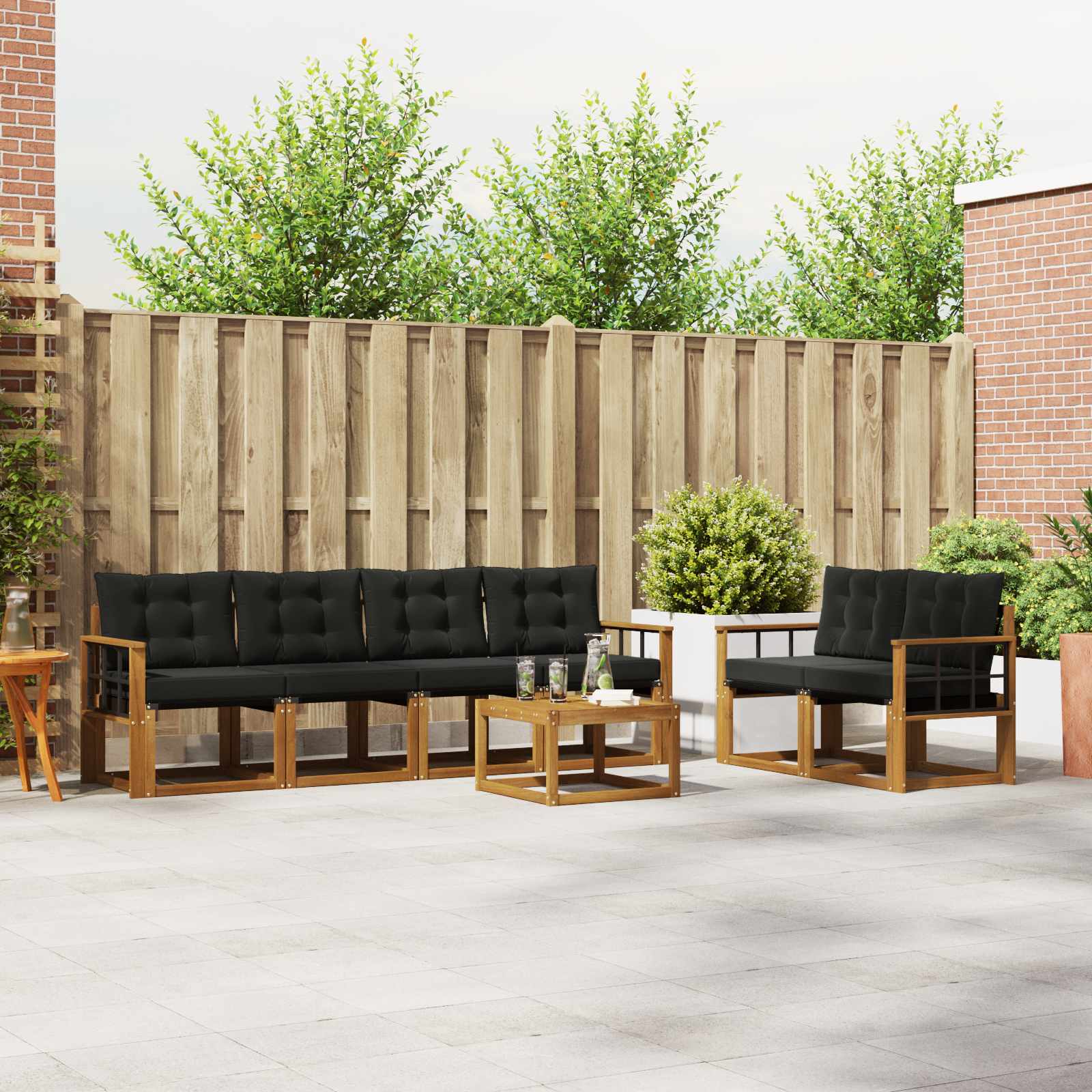 Outdoor-Sofagarnitur 7 stk. Natürlich und Schwarz