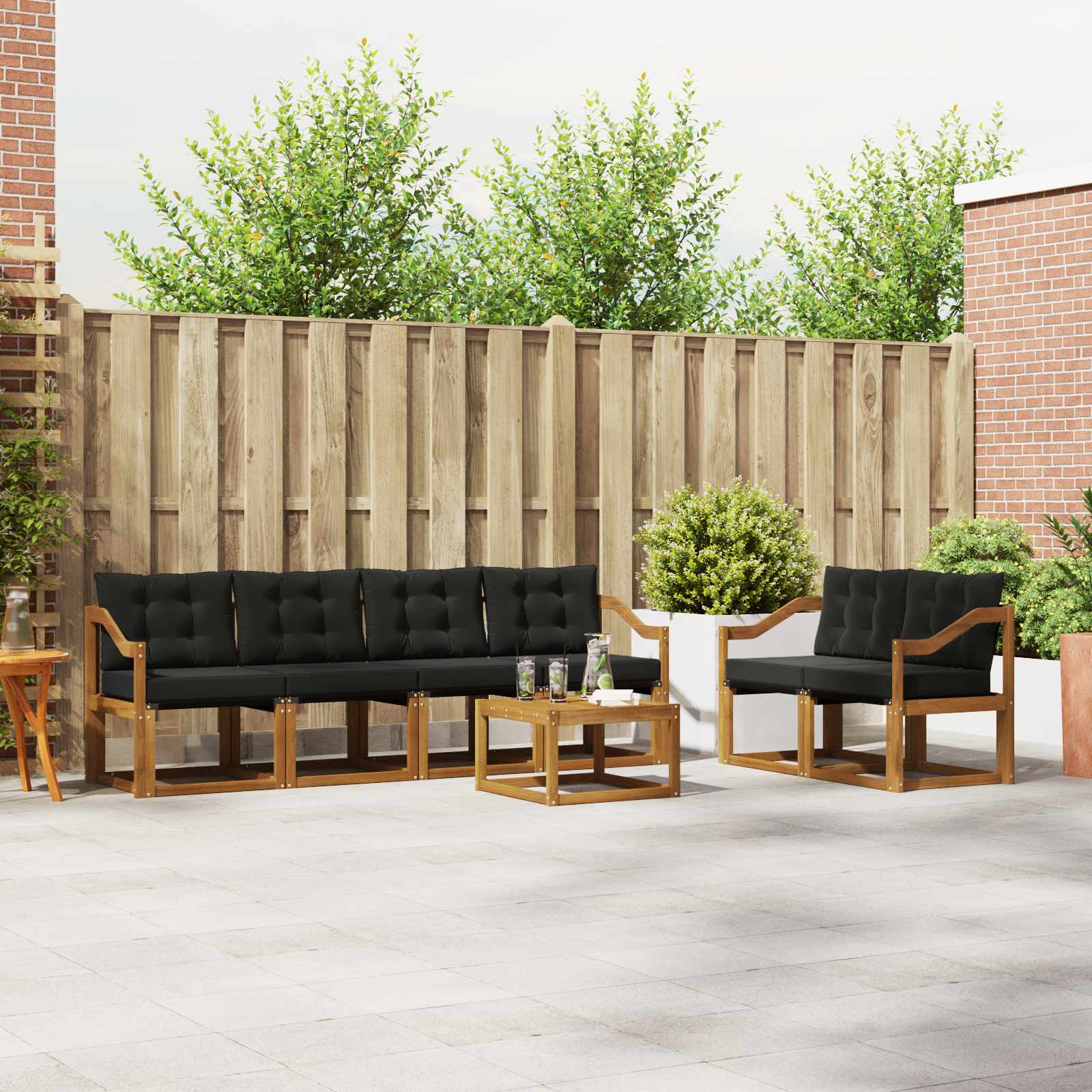Outdoor-Sofagarnitur 7 stk. Natürlich und Schwarz
