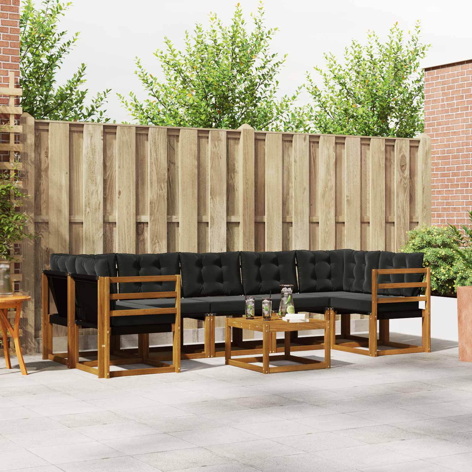 Outdoor-Sofagarnitur 8 stk. Natürlich und Schwarz