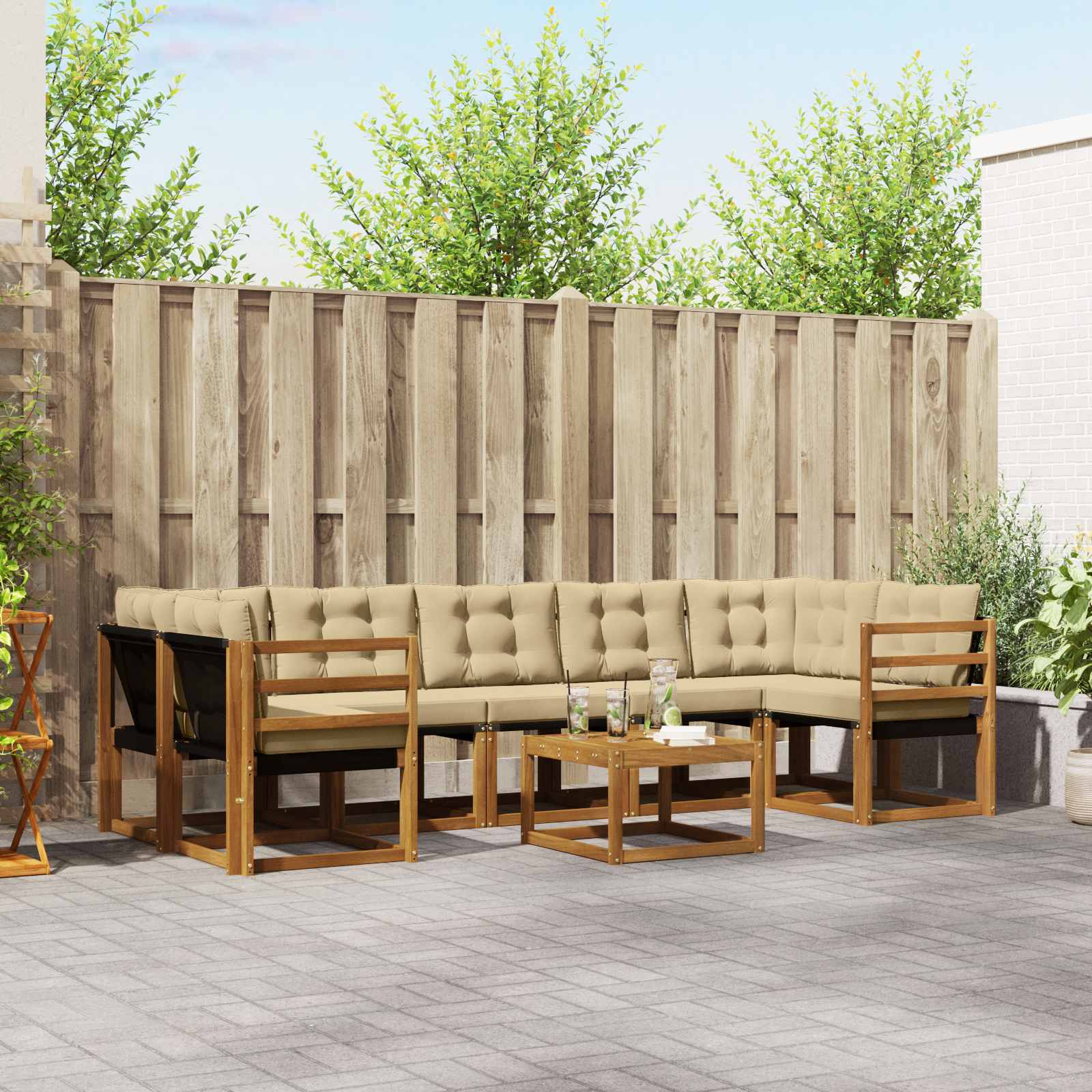 Outdoor-Sofagarnitur 8 stk. Natur und Beige