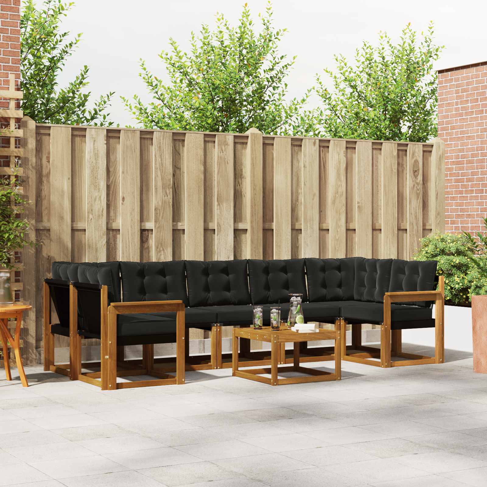 Outdoor-Sofagarnitur 8 stk. Natürlich und Schwarz