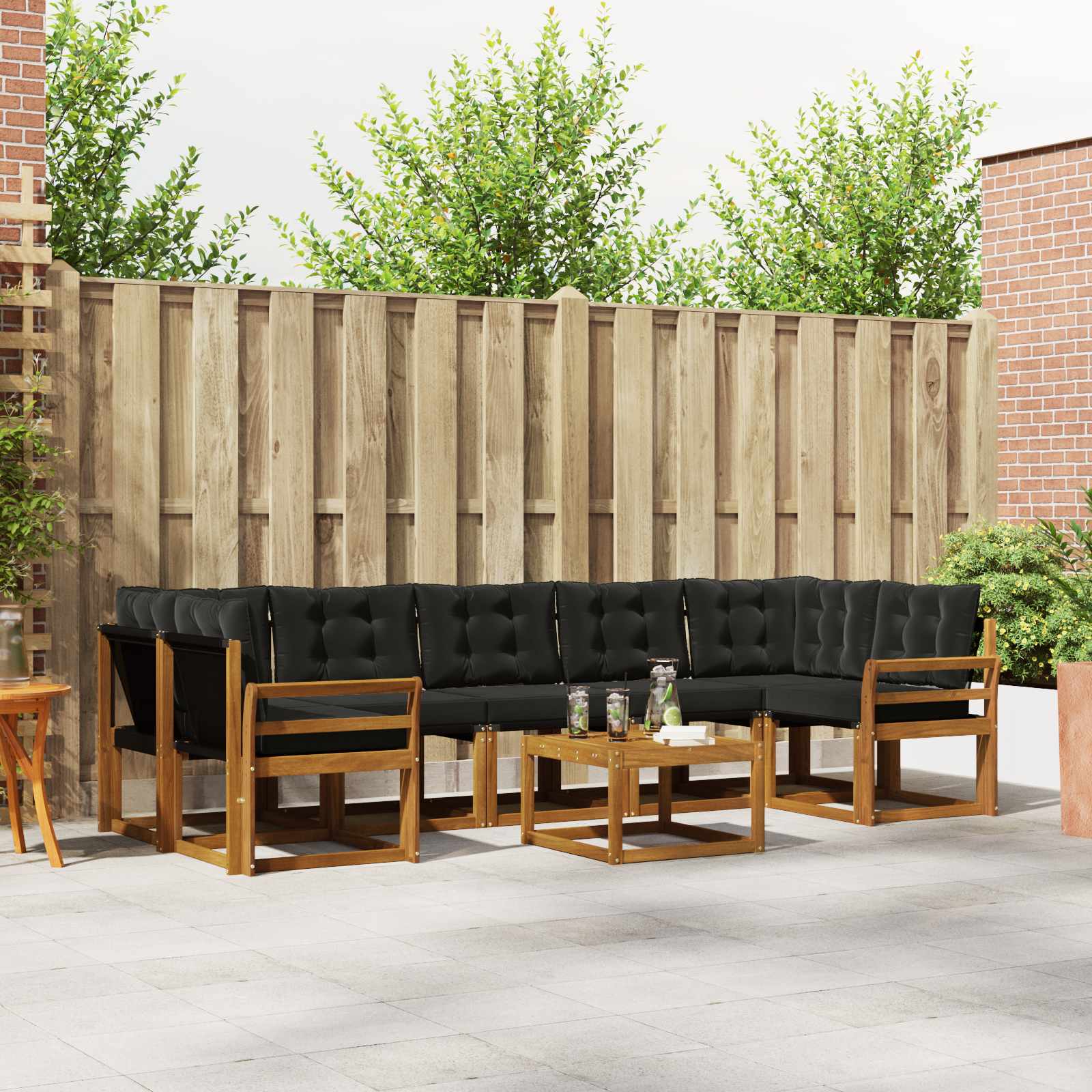 Outdoor-Sofagarnitur 8 stk. Natürlich und Schwarz