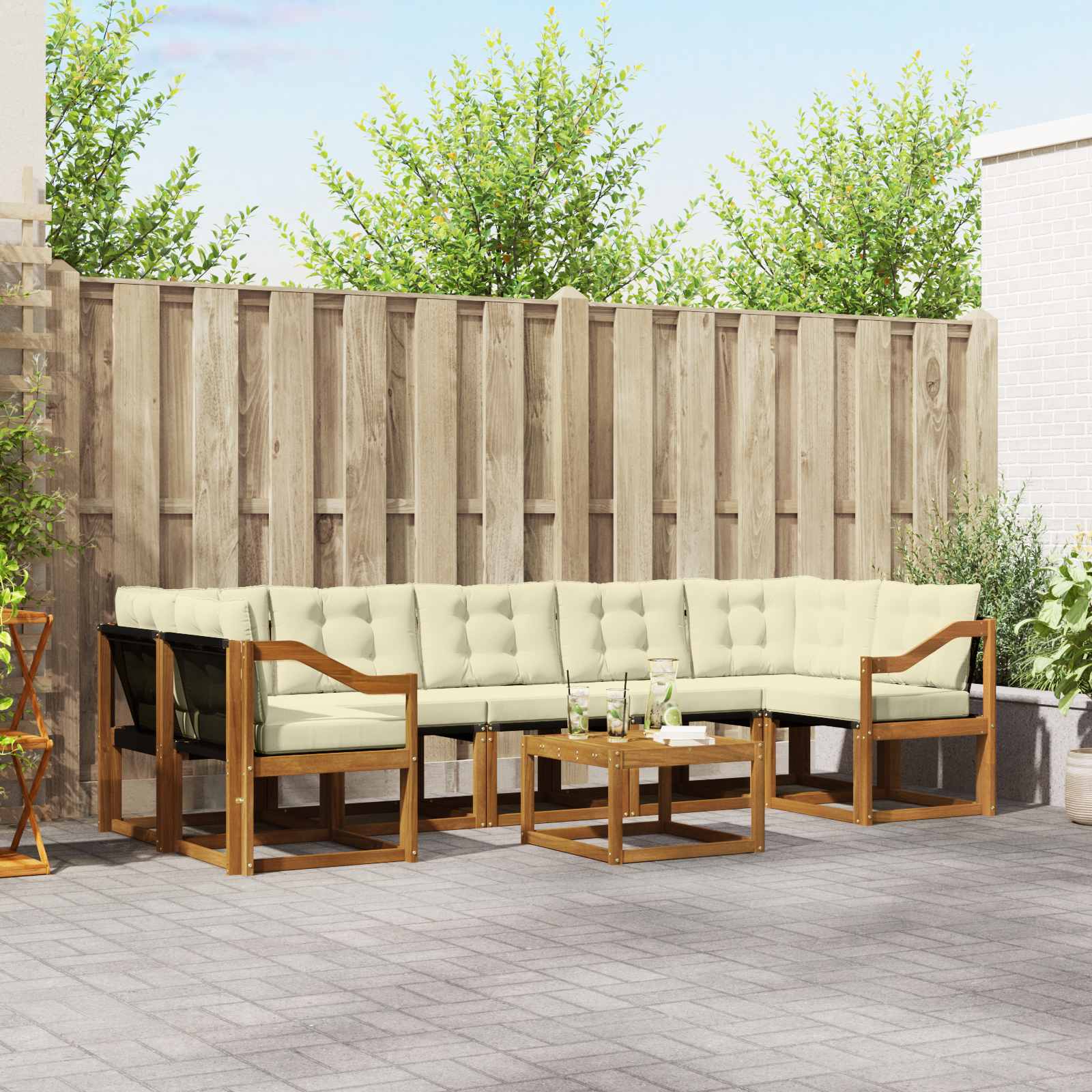 Outdoor-Sofagarnitur 8 stk. Natur und Creme