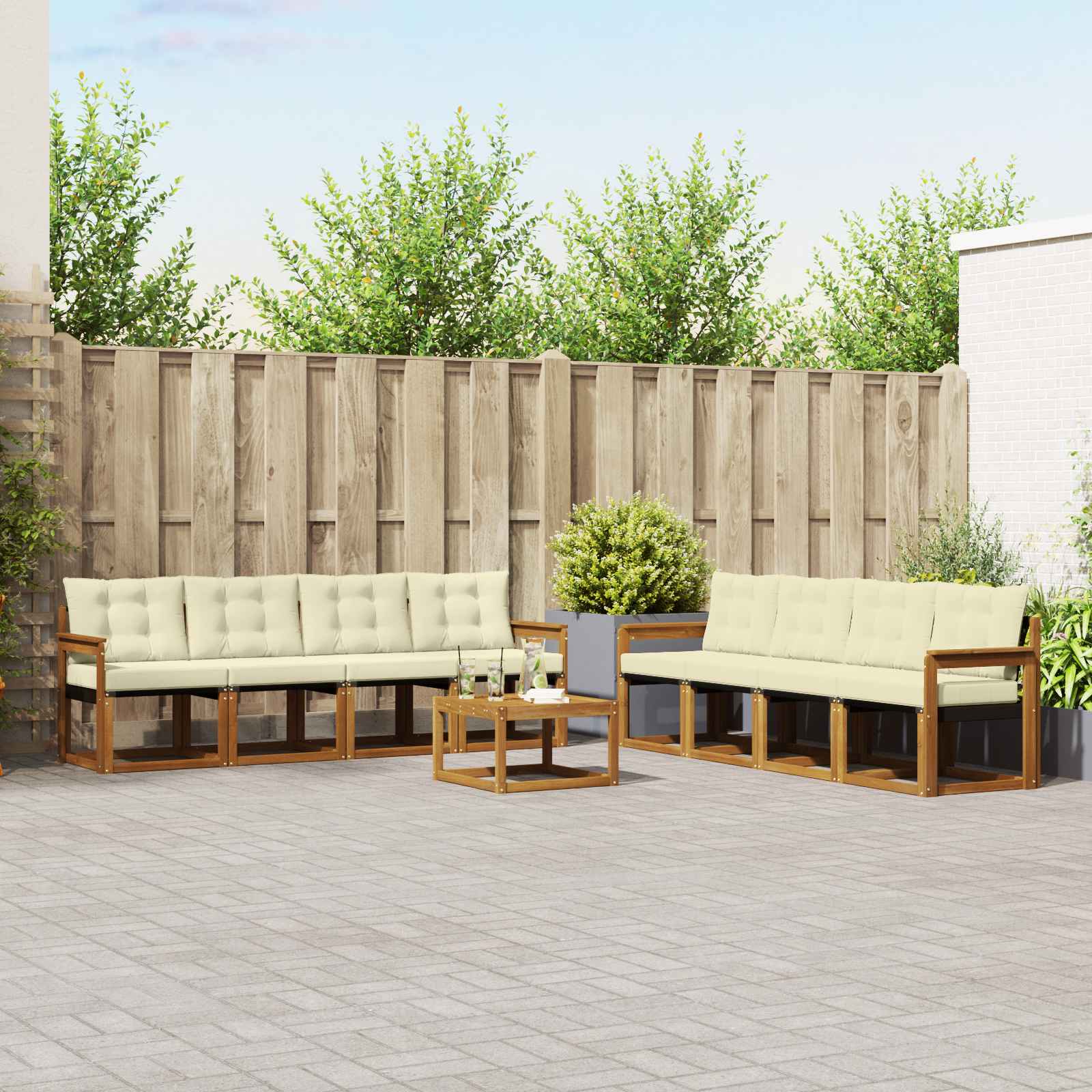 Outdoor-Sofagarnitur 9 stk. Natur und Creme