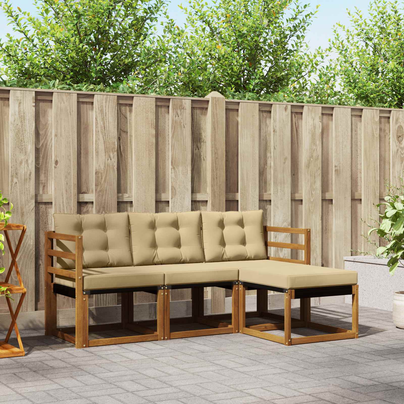 Outdoor-Sofagarnitur 4 stk. Natur und Beige