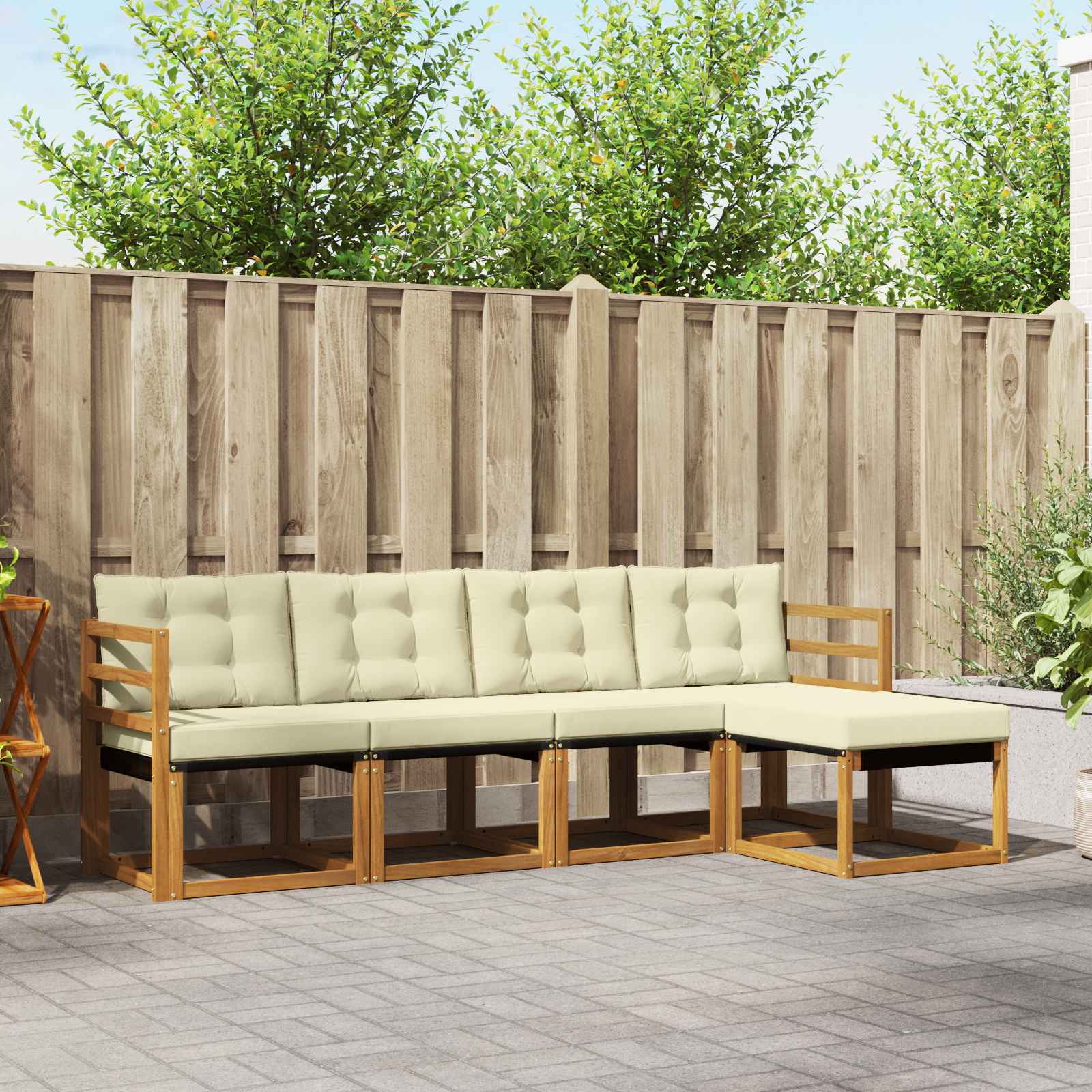 Outdoor-Sofagarnitur 5 stk. Natur und Creme
