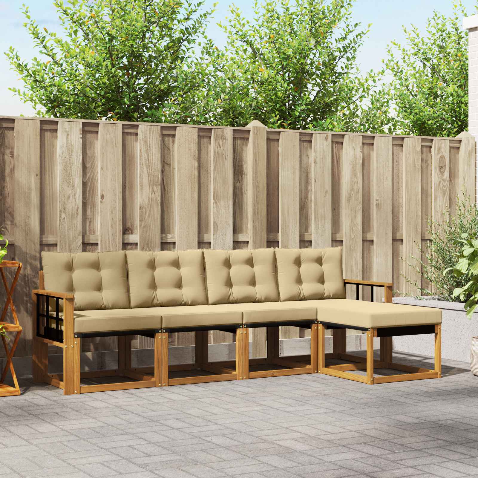 Outdoor-Sofagarnitur 5 stk. Natur und Beige