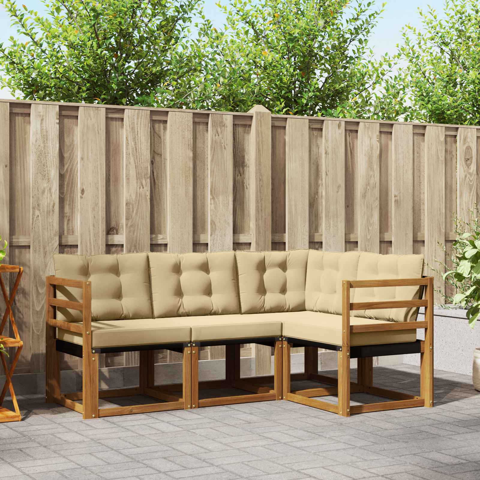 Outdoor-Sofagarnitur 4 stk. Natur und Beige