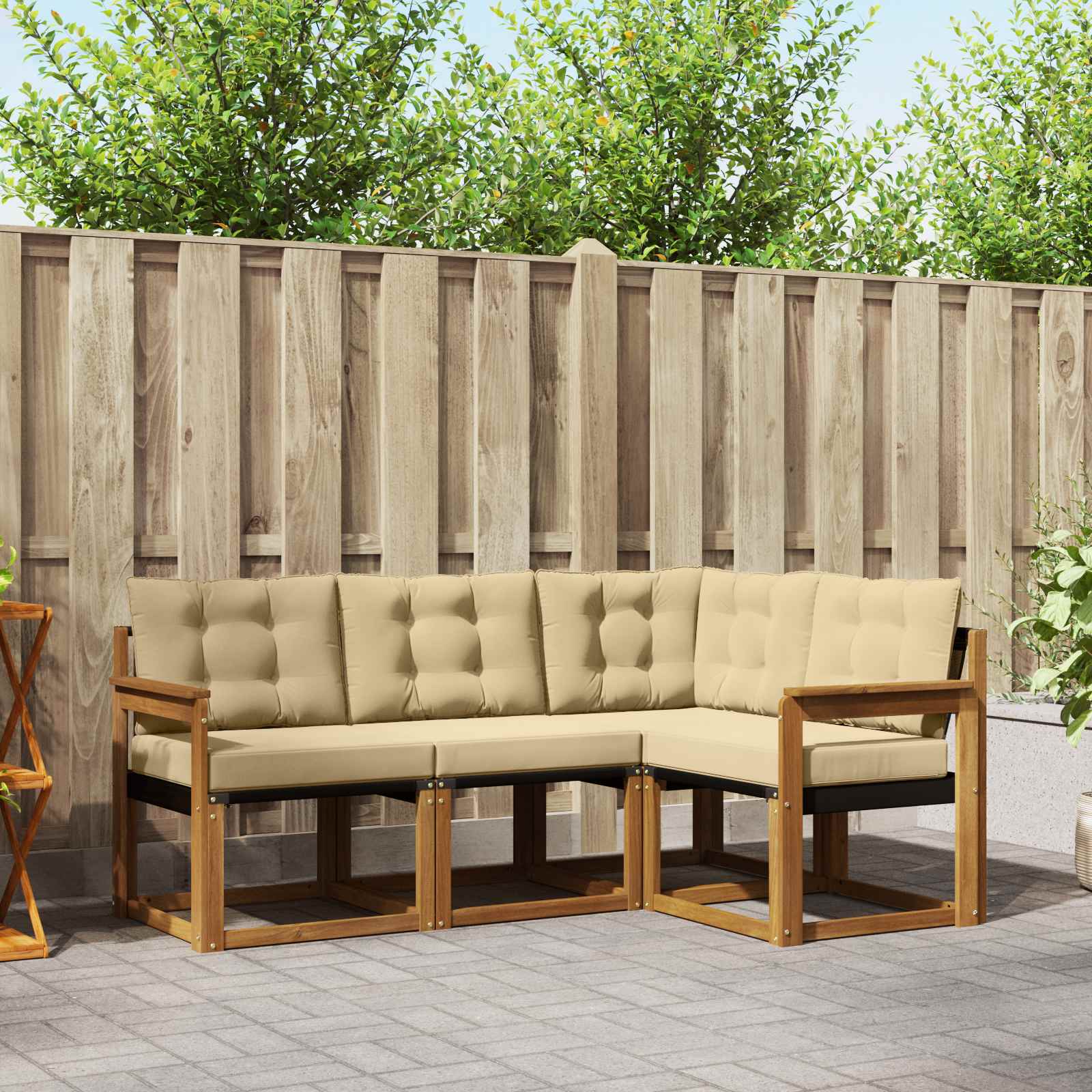 Outdoor-Sofagarnitur 4 stk. Natur und Beige