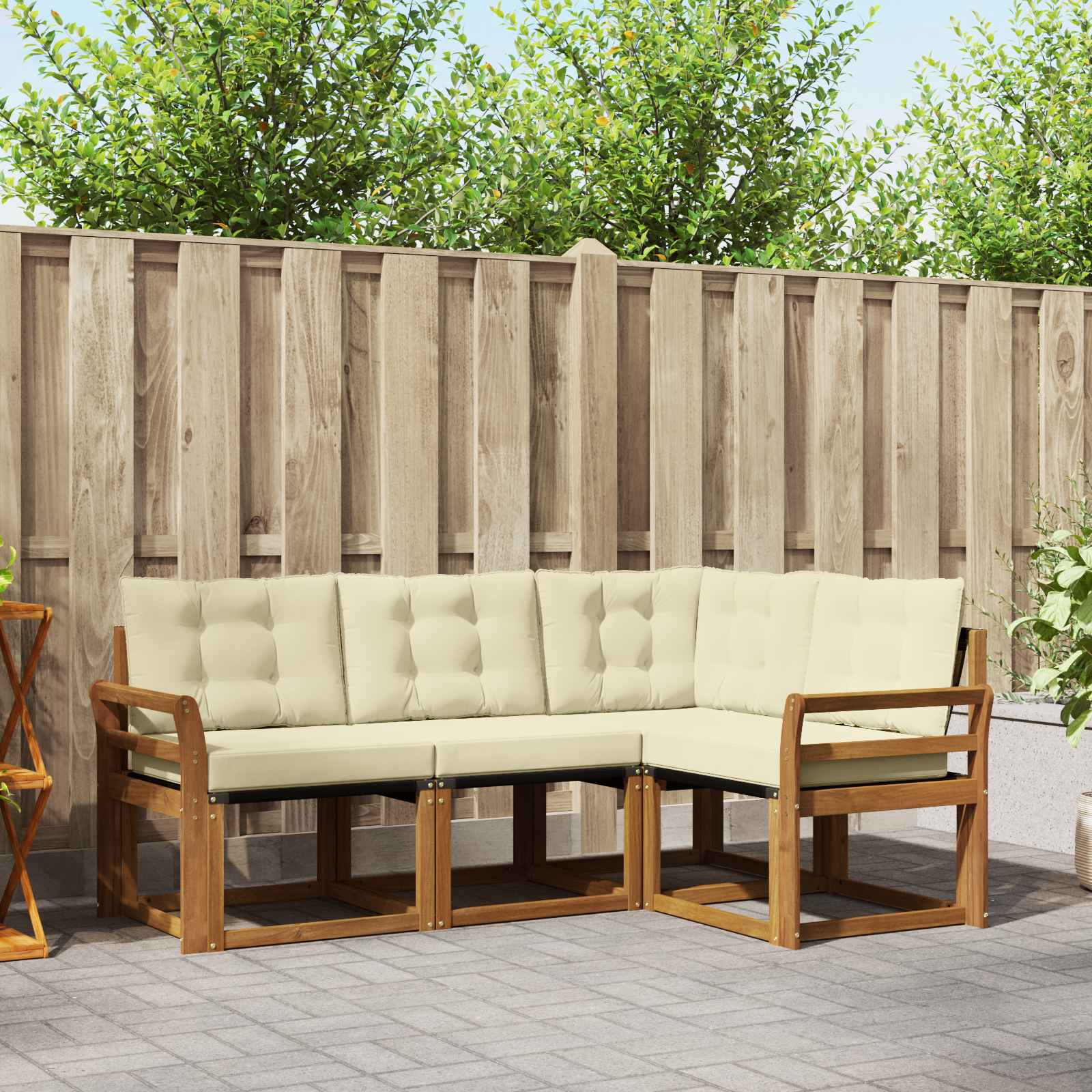 Outdoor-Sofagarnitur 4 stk. Natur und Creme
