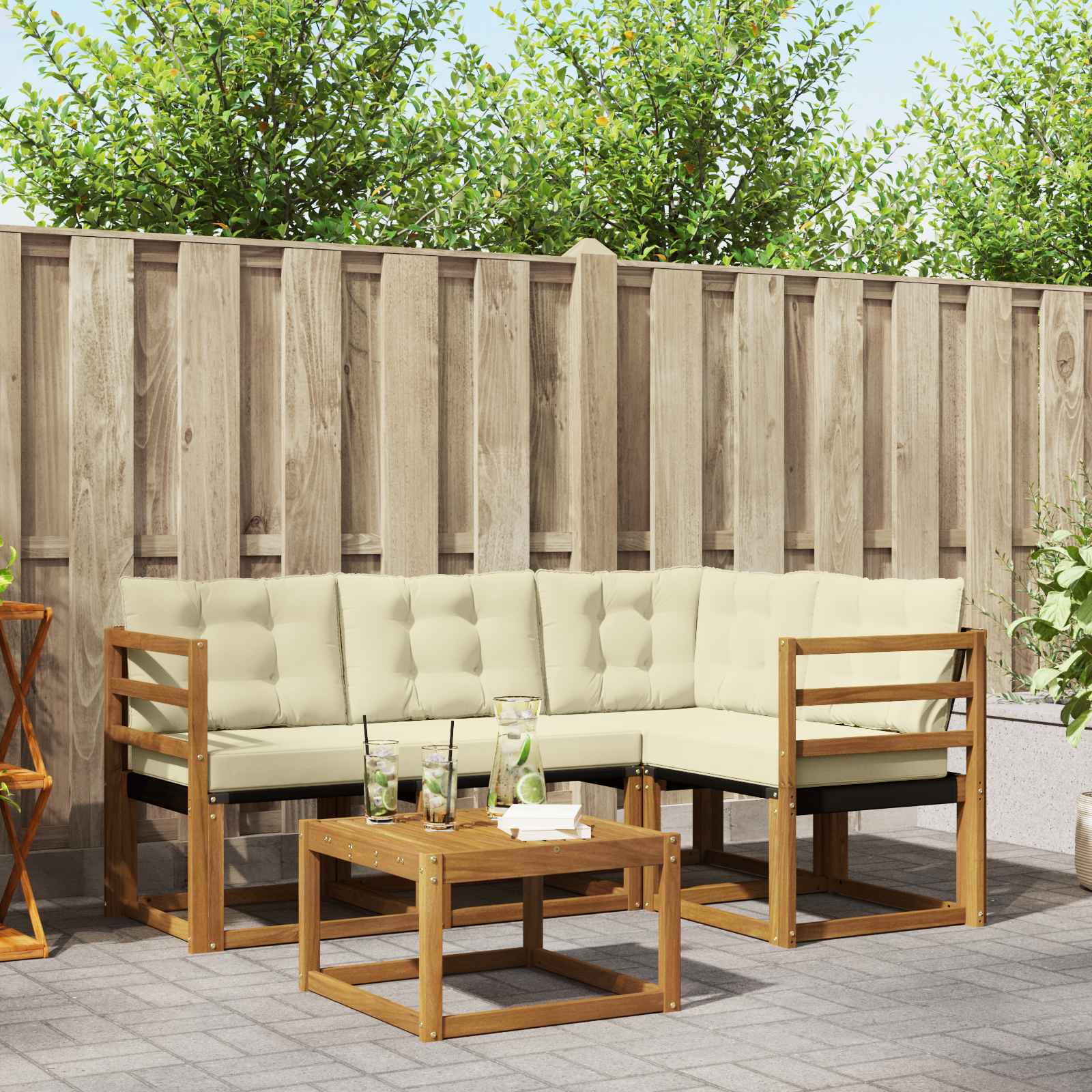 Outdoor-Sofagarnitur 5 stk. Natur und Creme