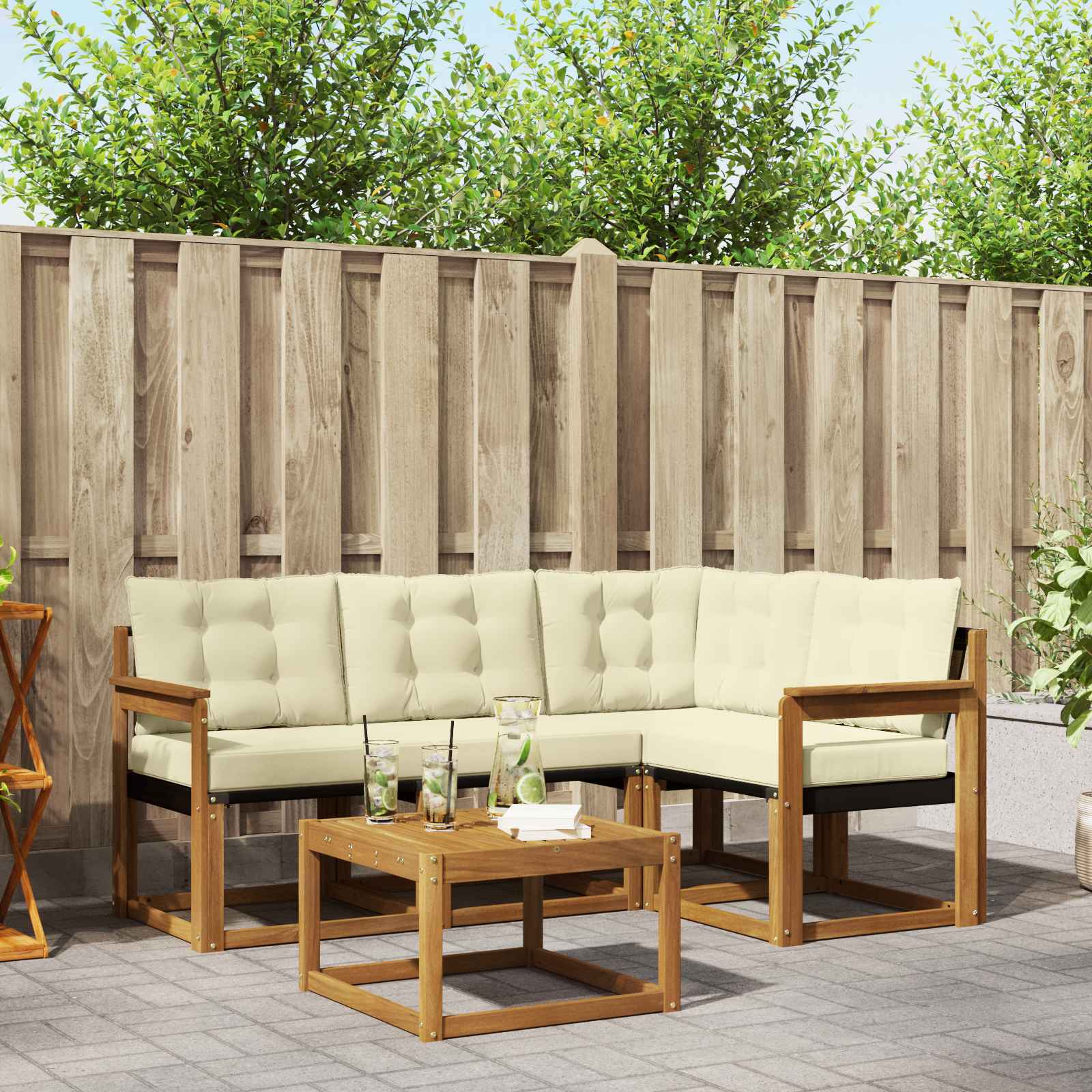 Outdoor-Sofagarnitur 5 stk. Natur und Creme