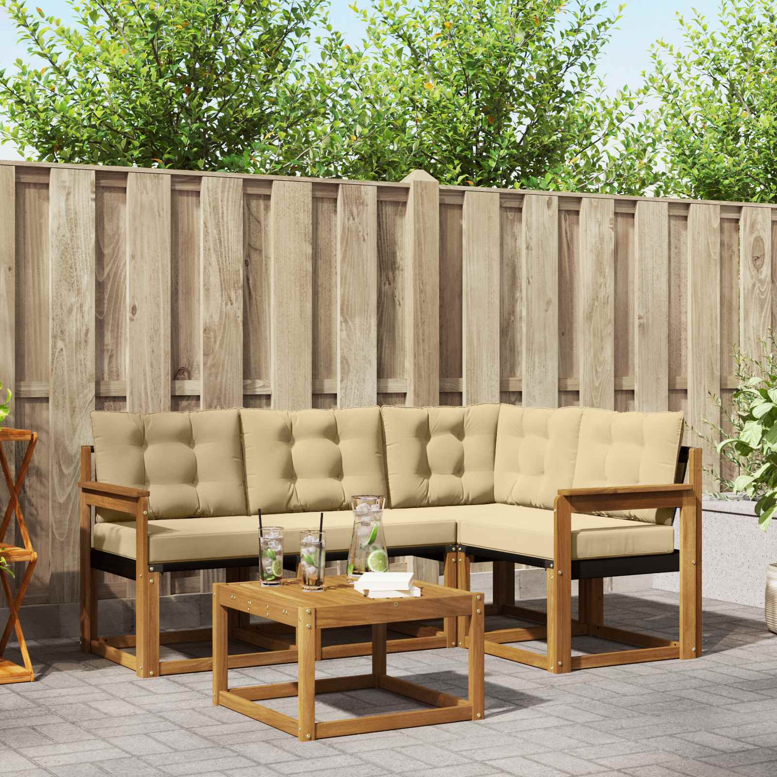 Outdoor-Sofagarnitur 5 stk. Natur und Beige