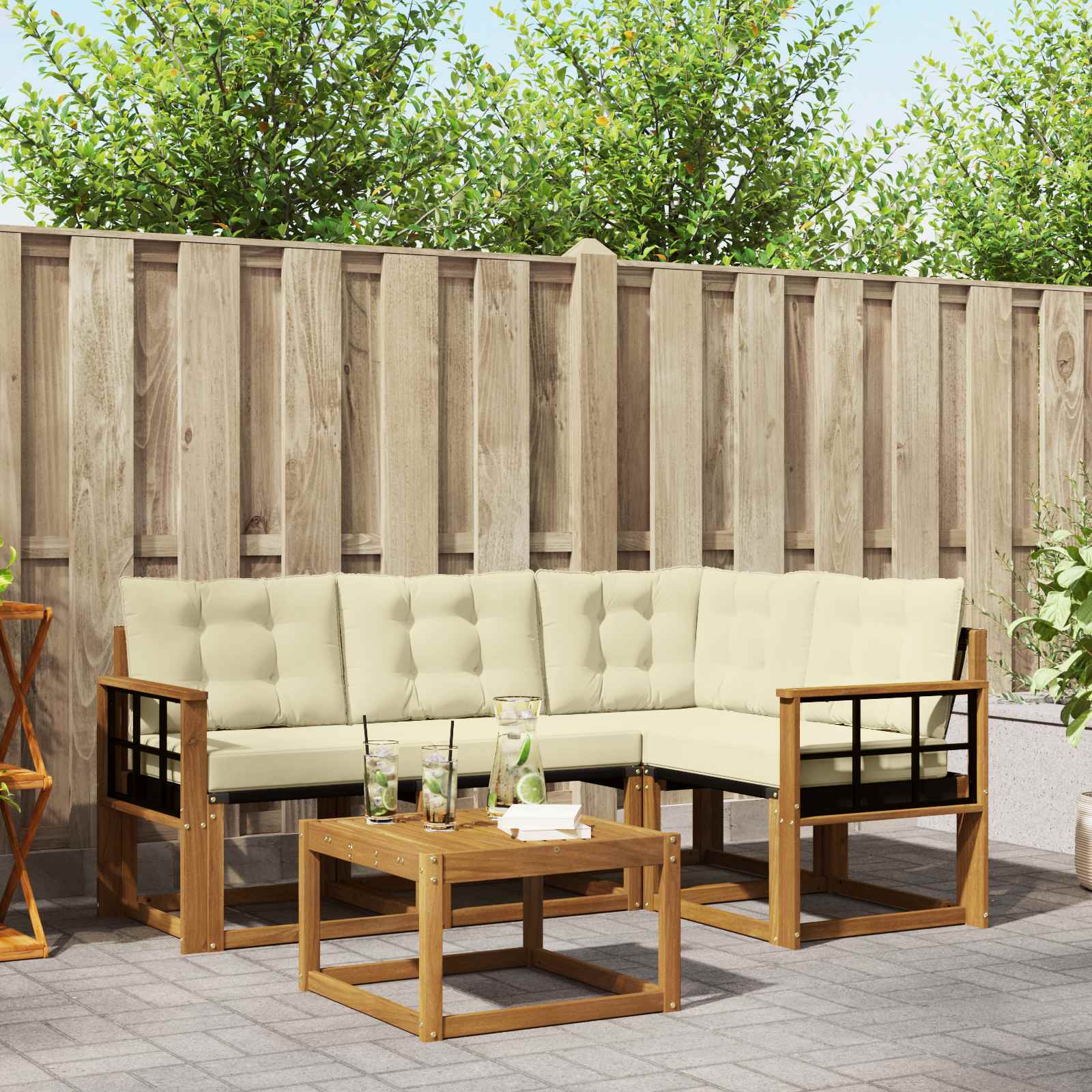 Outdoor-Sofagarnitur 5 stk. Natur und Creme