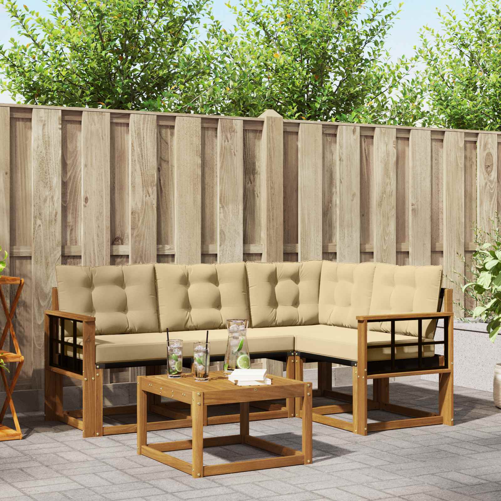 Outdoor-Sofagarnitur 5 stk. Natur und Beige