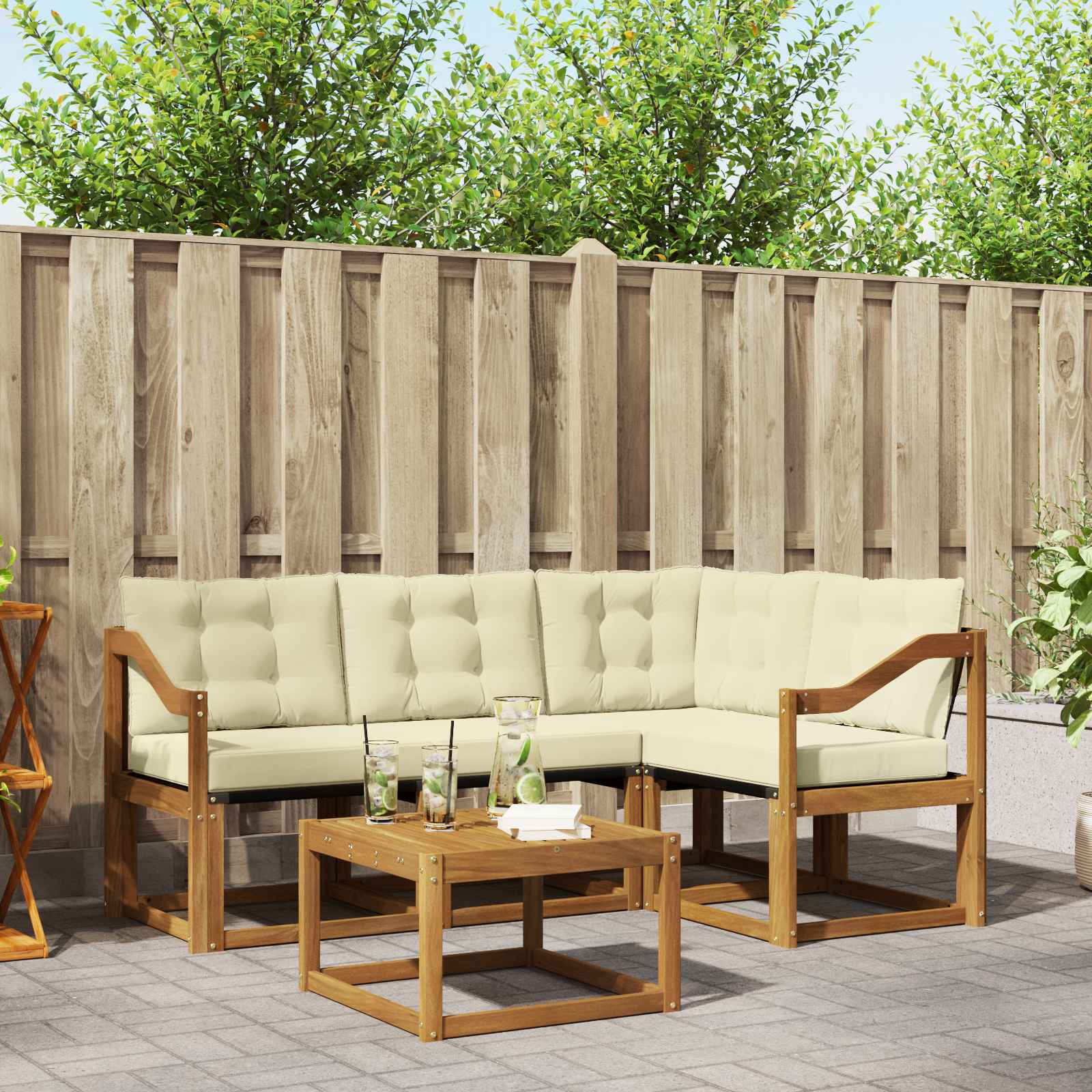 Outdoor-Sofagarnitur 5 stk. Natur und Creme