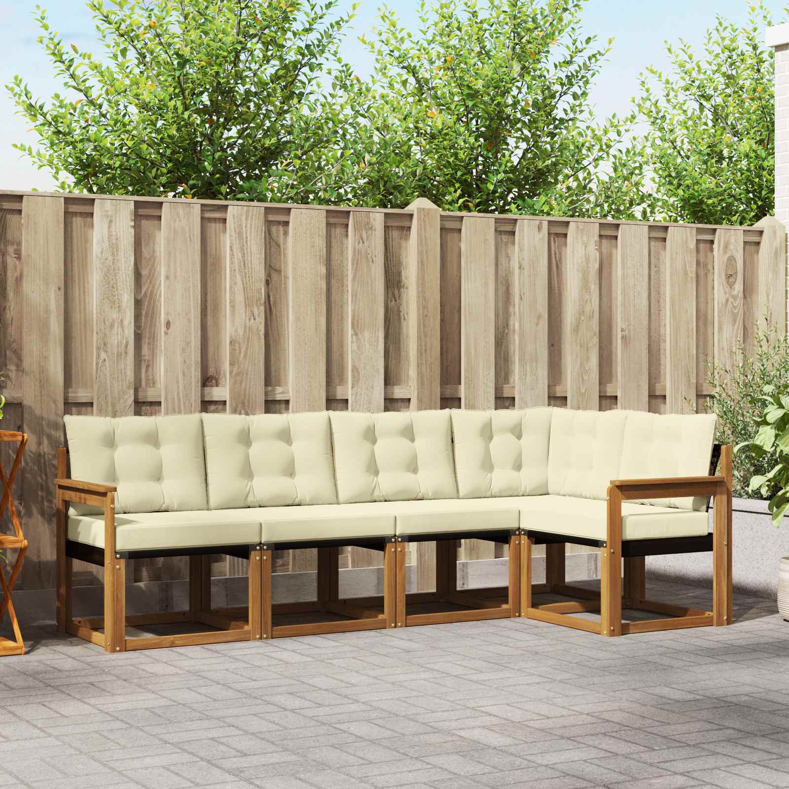 Outdoor-Sofagarnitur 5 stk. Natur und Creme