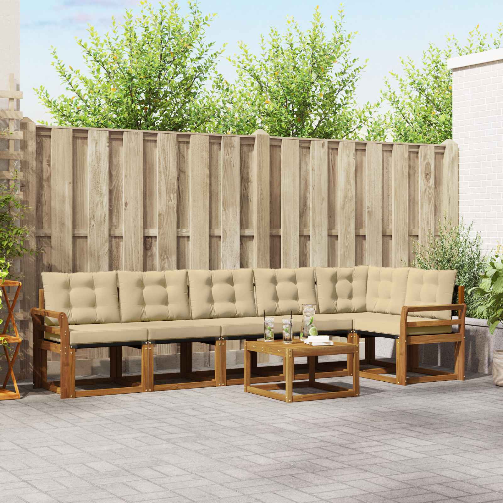 Outdoor-Sofagarnitur 7 stk. Natur und Beige