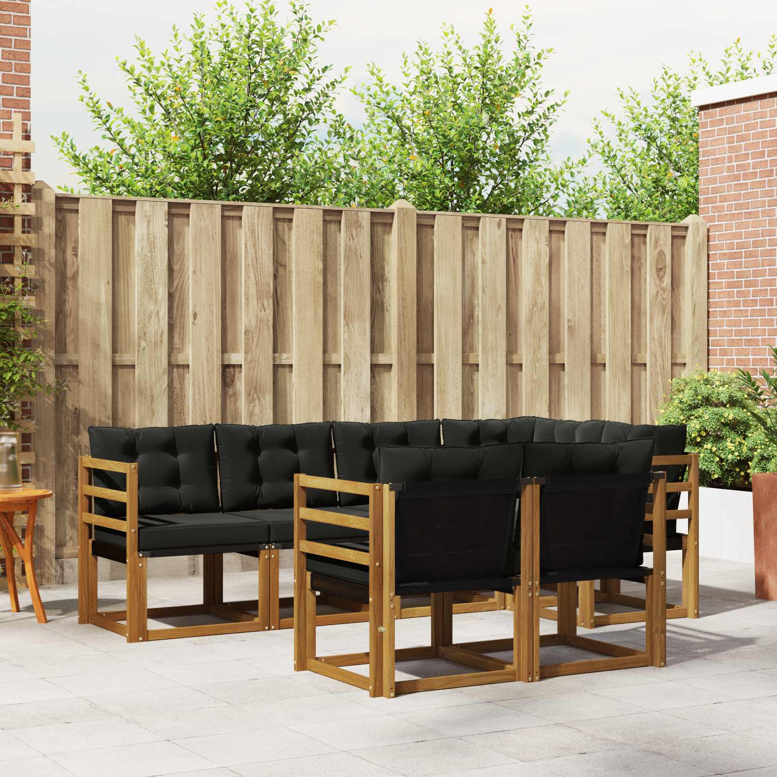 Outdoor-Sofagarnitur 7 stk. Natürlich und Schwarz