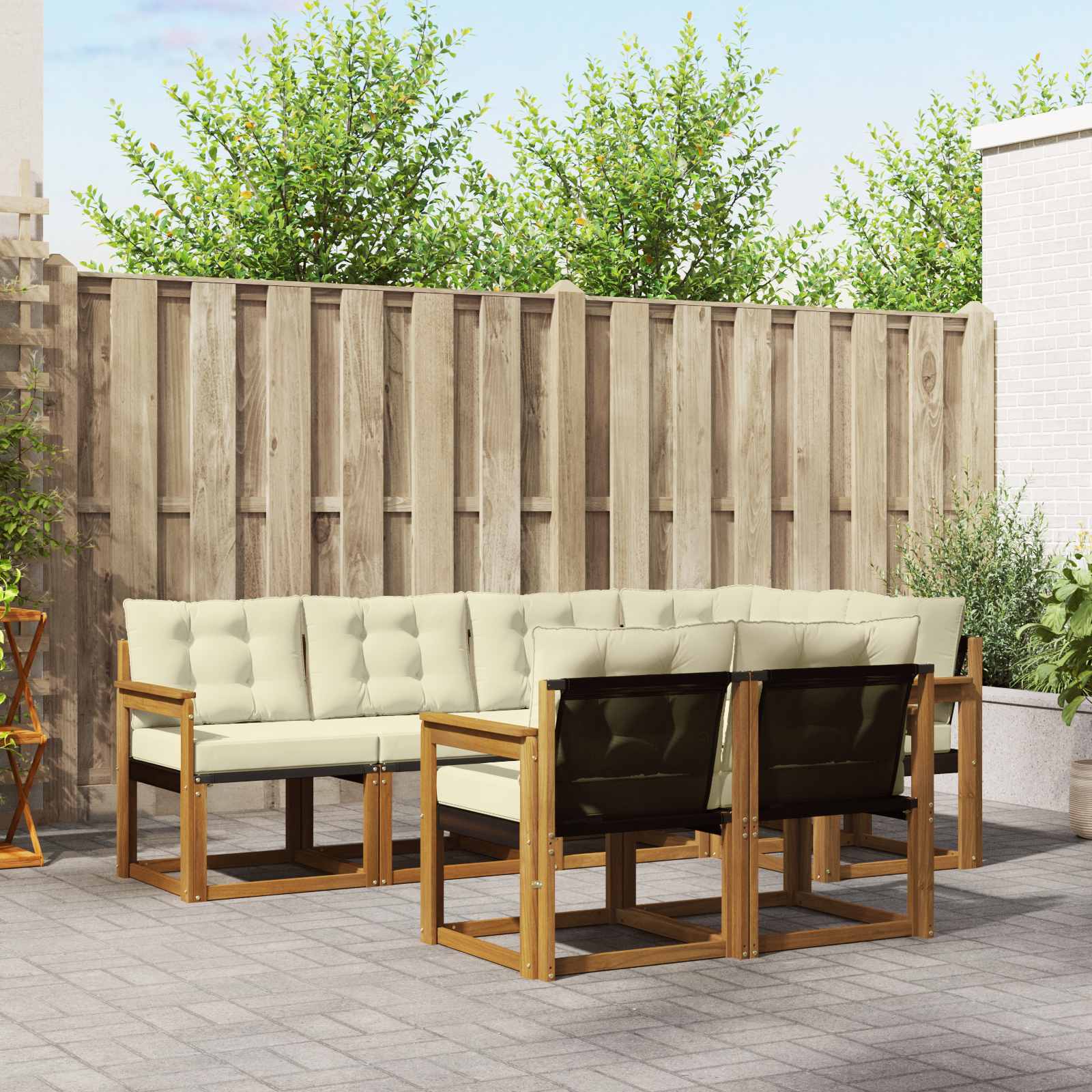 Outdoor-Sofagarnitur 7 stk. Natur und Creme