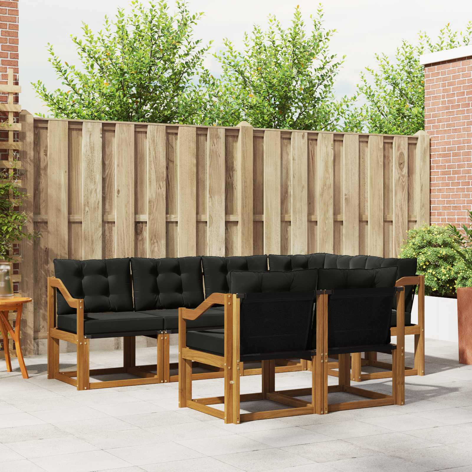 Outdoor-Sofagarnitur 7 stk. Natürlich und Schwarz