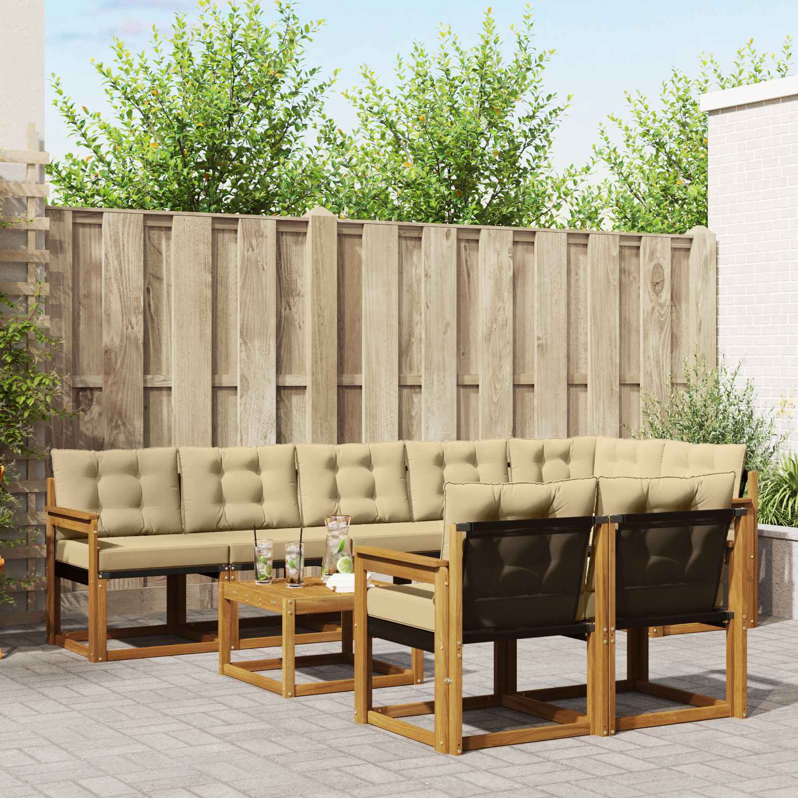 Outdoor-Sofagarnitur 9 stk. Natur und Beige