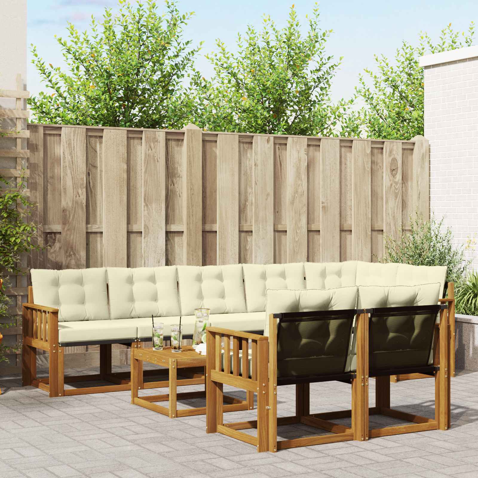 Outdoor-Sofagarnitur 9 stk. Natur und Creme
