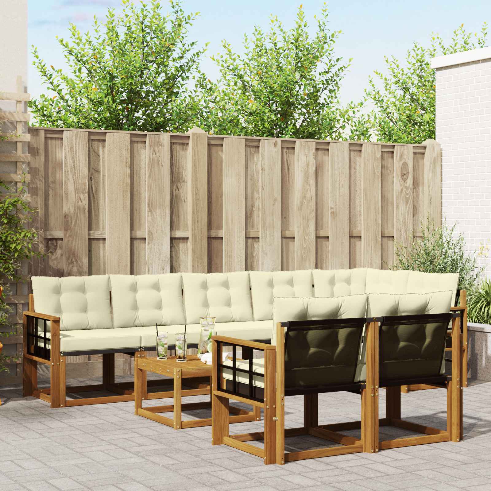 Outdoor-Sofagarnitur 9 stk. Natur und Creme