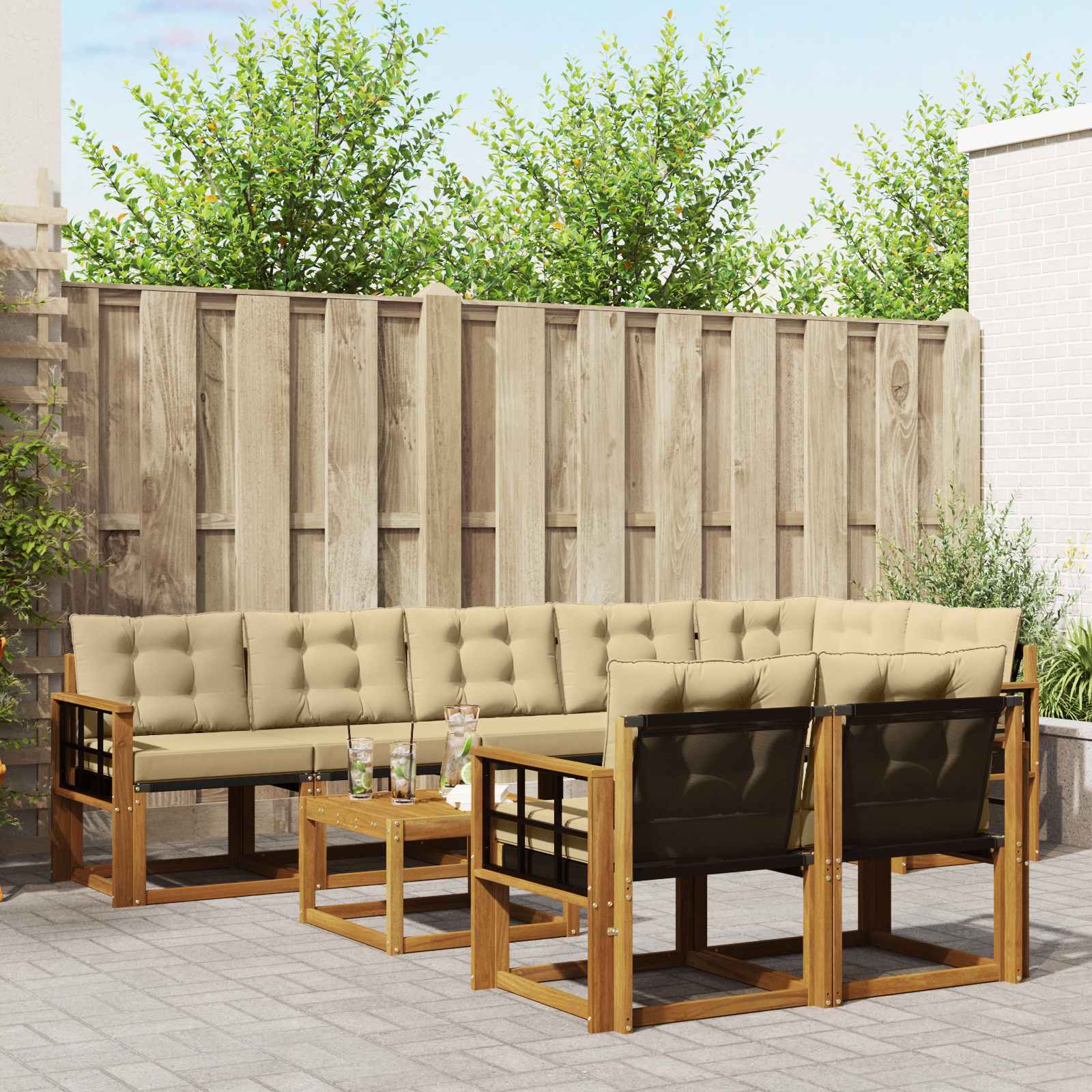 Outdoor-Sofagarnitur 9 stk. Natur und Beige
