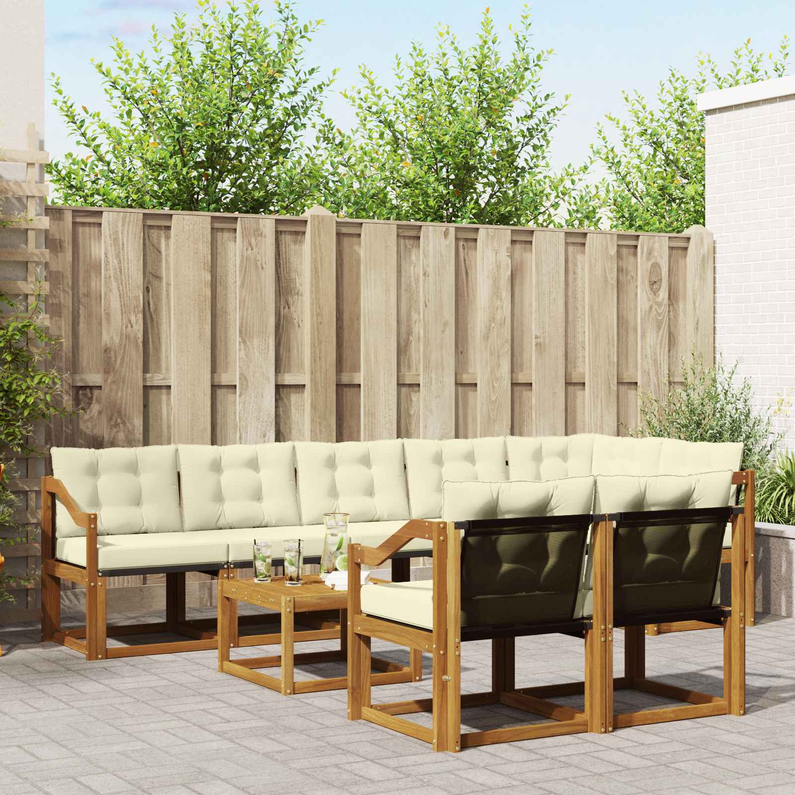 Outdoor-Sofagarnitur 9 stk. Natur und Creme