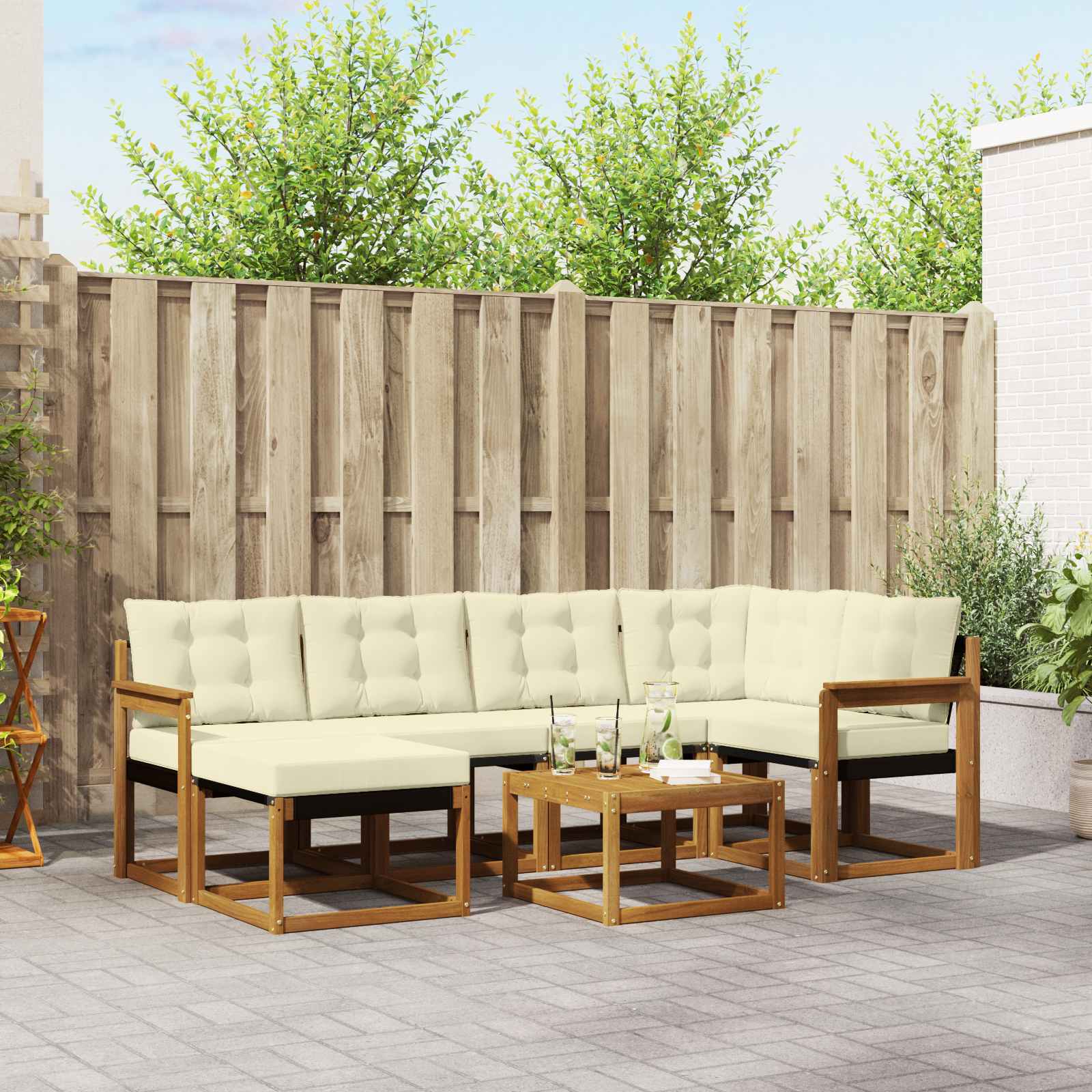 Outdoor-Sofagarnitur 7 stk. Natur und Creme
