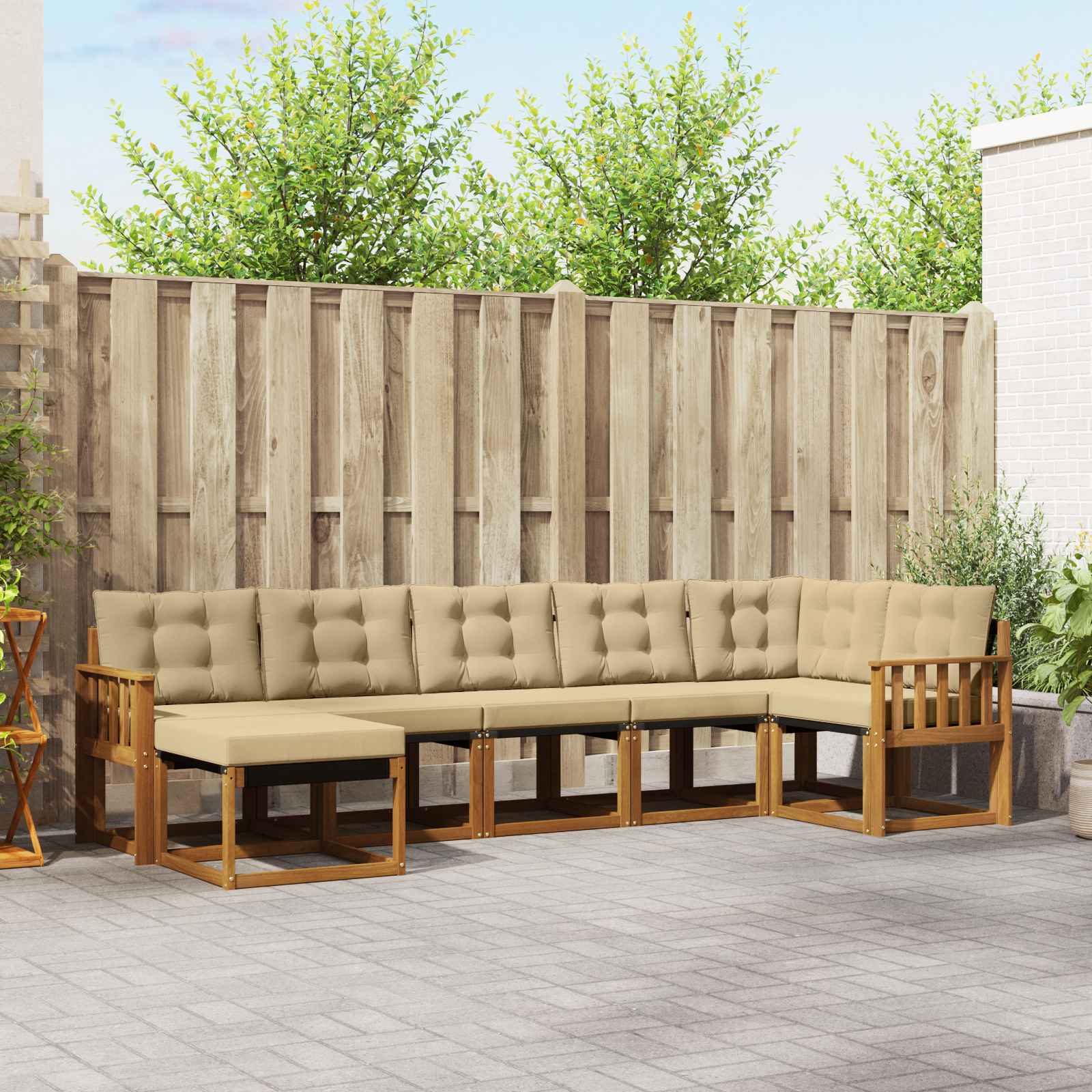 Outdoor-Sofagarnitur 7 stk. Natur und Beige