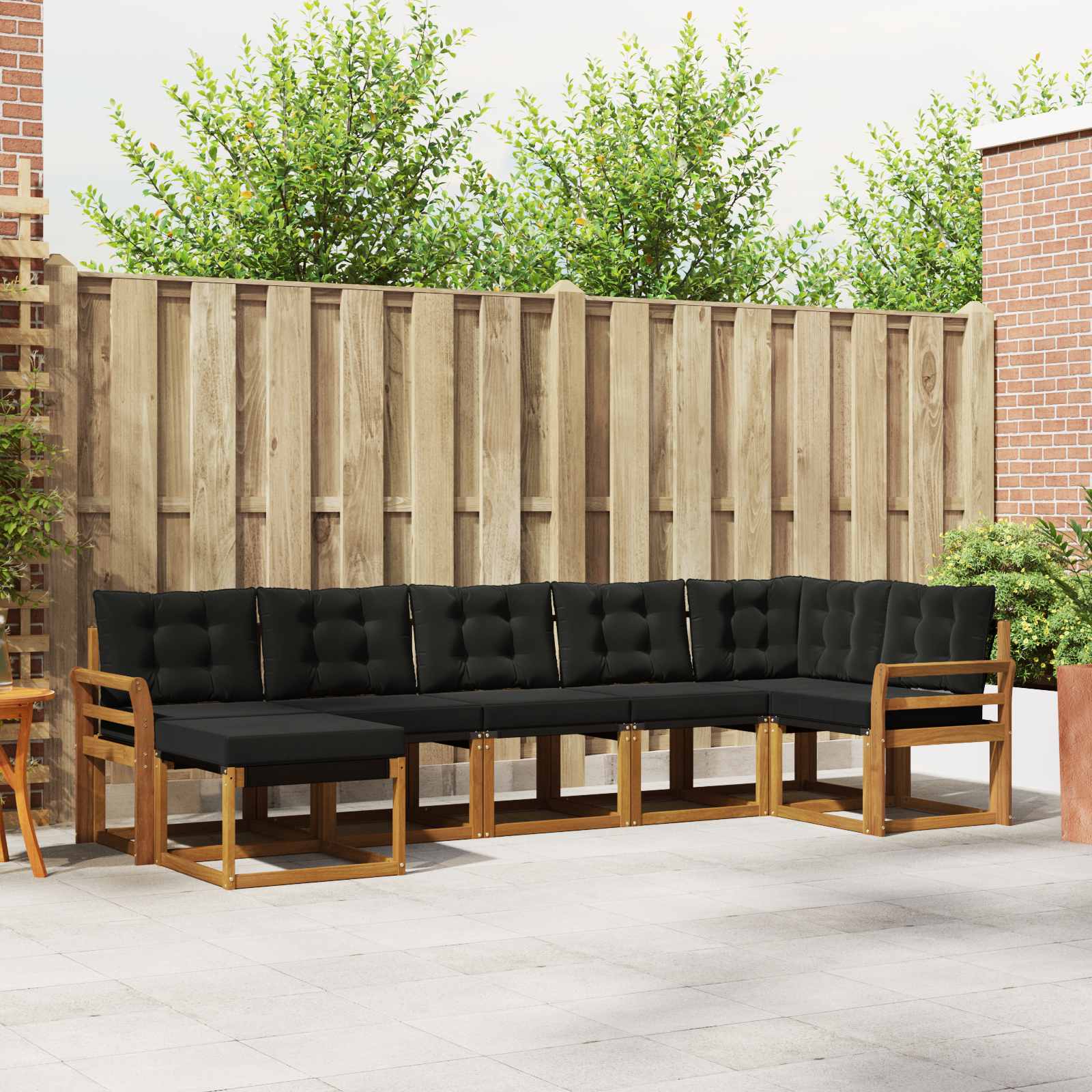 Outdoor-Sofagarnitur 7 stk. Natürlich und Schwarz
