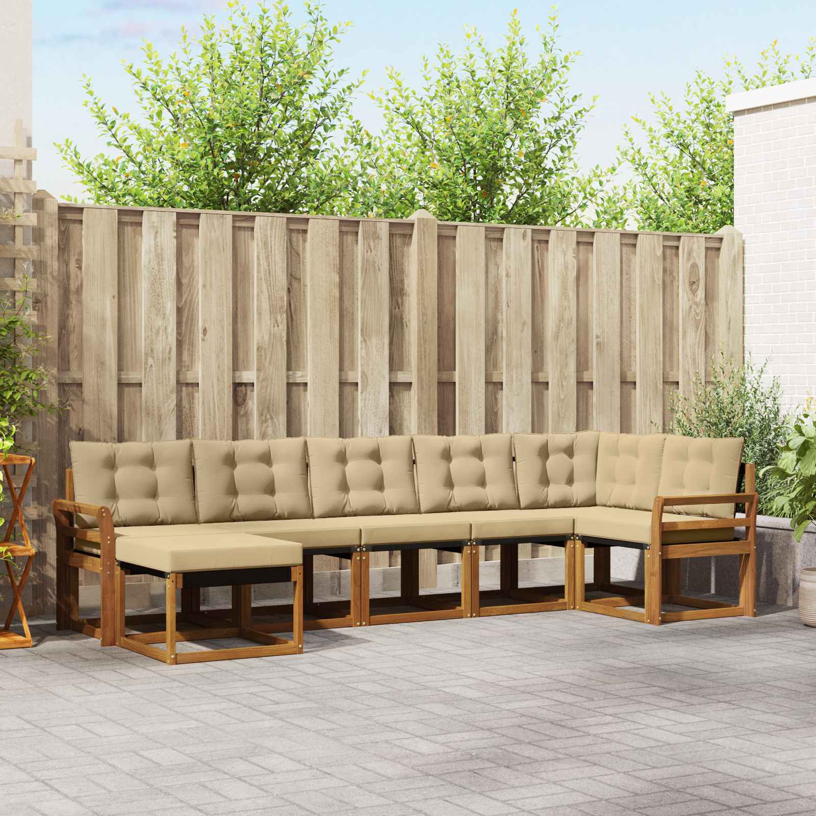 Outdoor-Sofagarnitur 7 stk. Natur und Beige