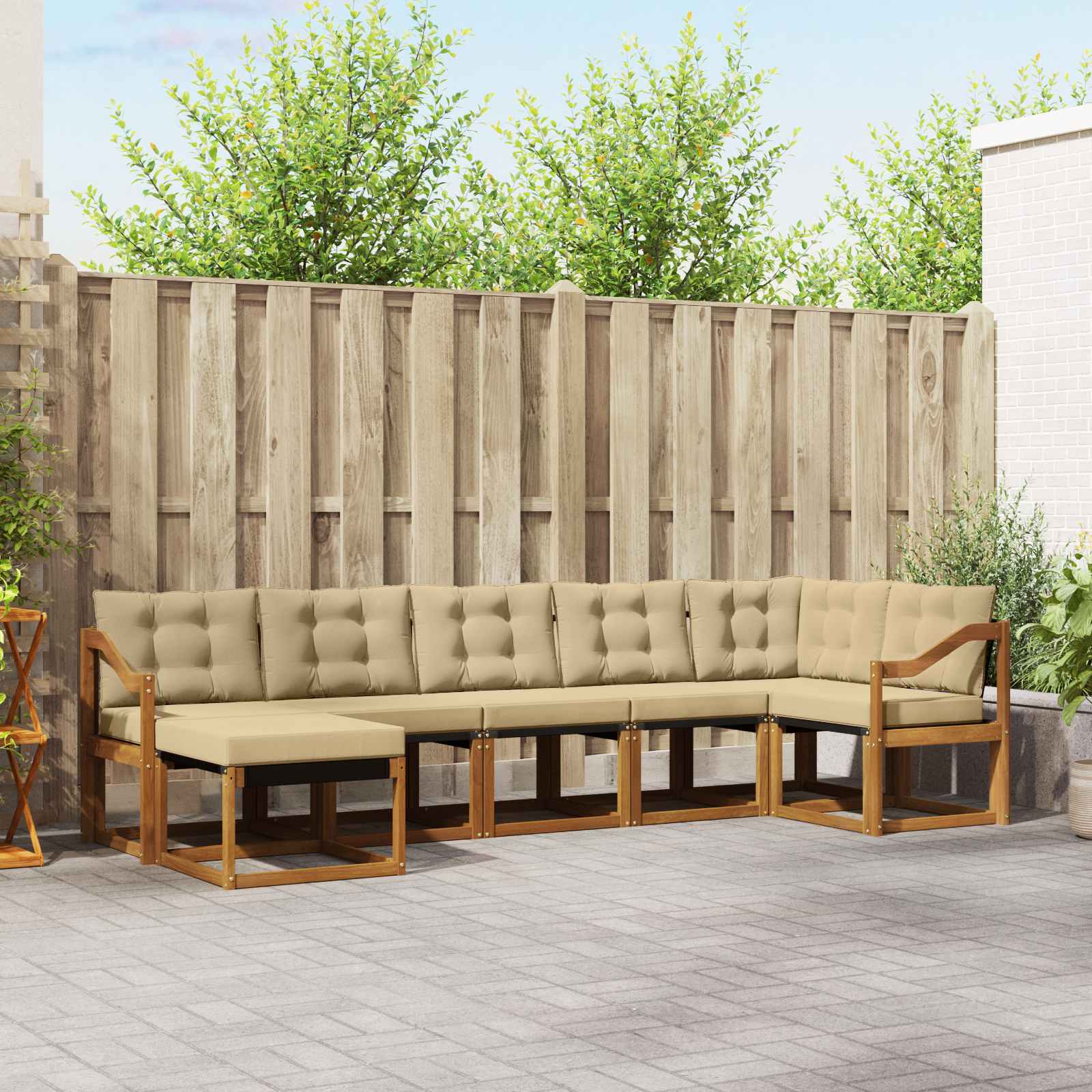 Outdoor-Sofagarnitur 7 stk. Natur und Beige