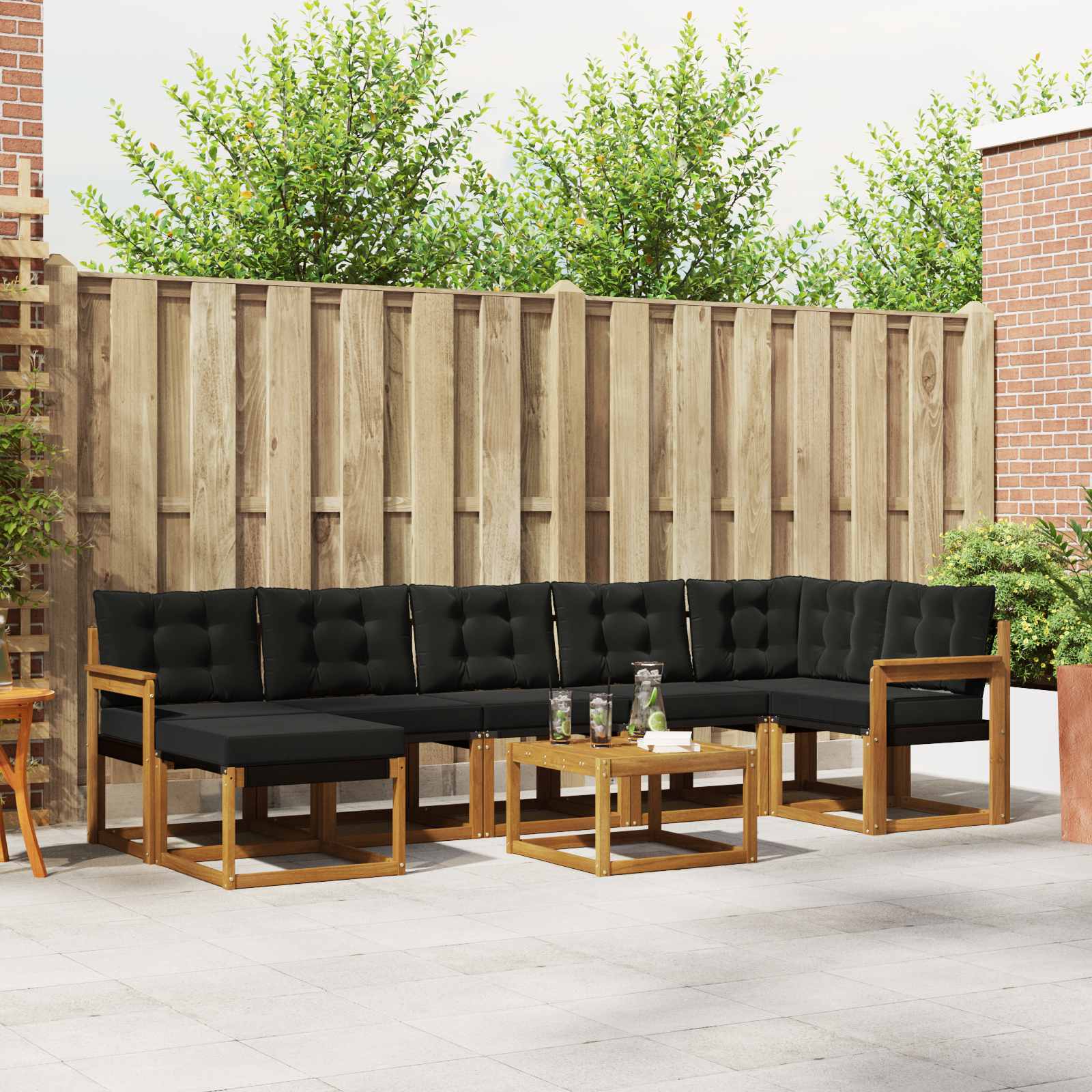 Outdoor-Sofagarnitur 8 stk. Natürlich und Schwarz