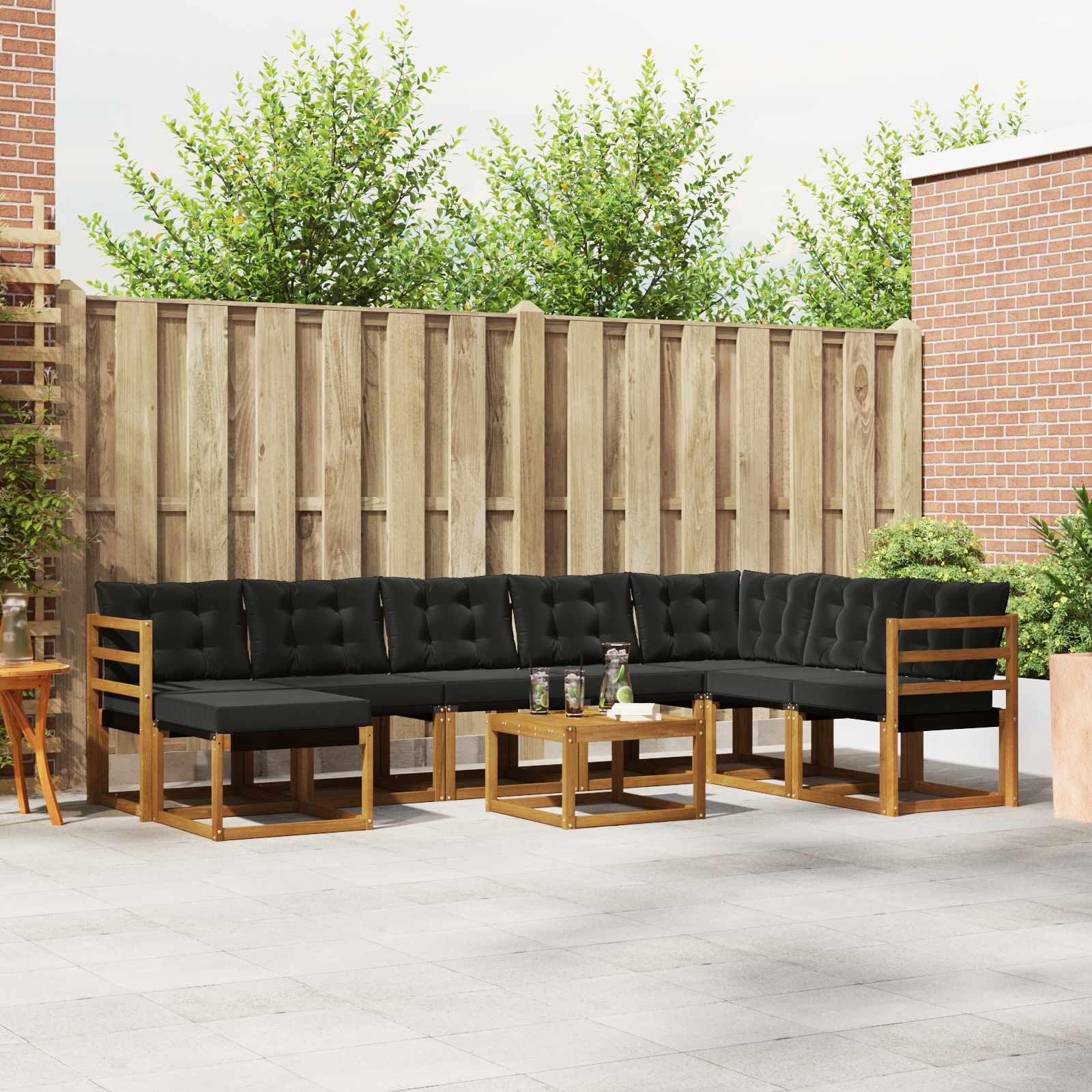 Outdoor-Sofagarnitur 9 Stk. Natürlich und Schwarz