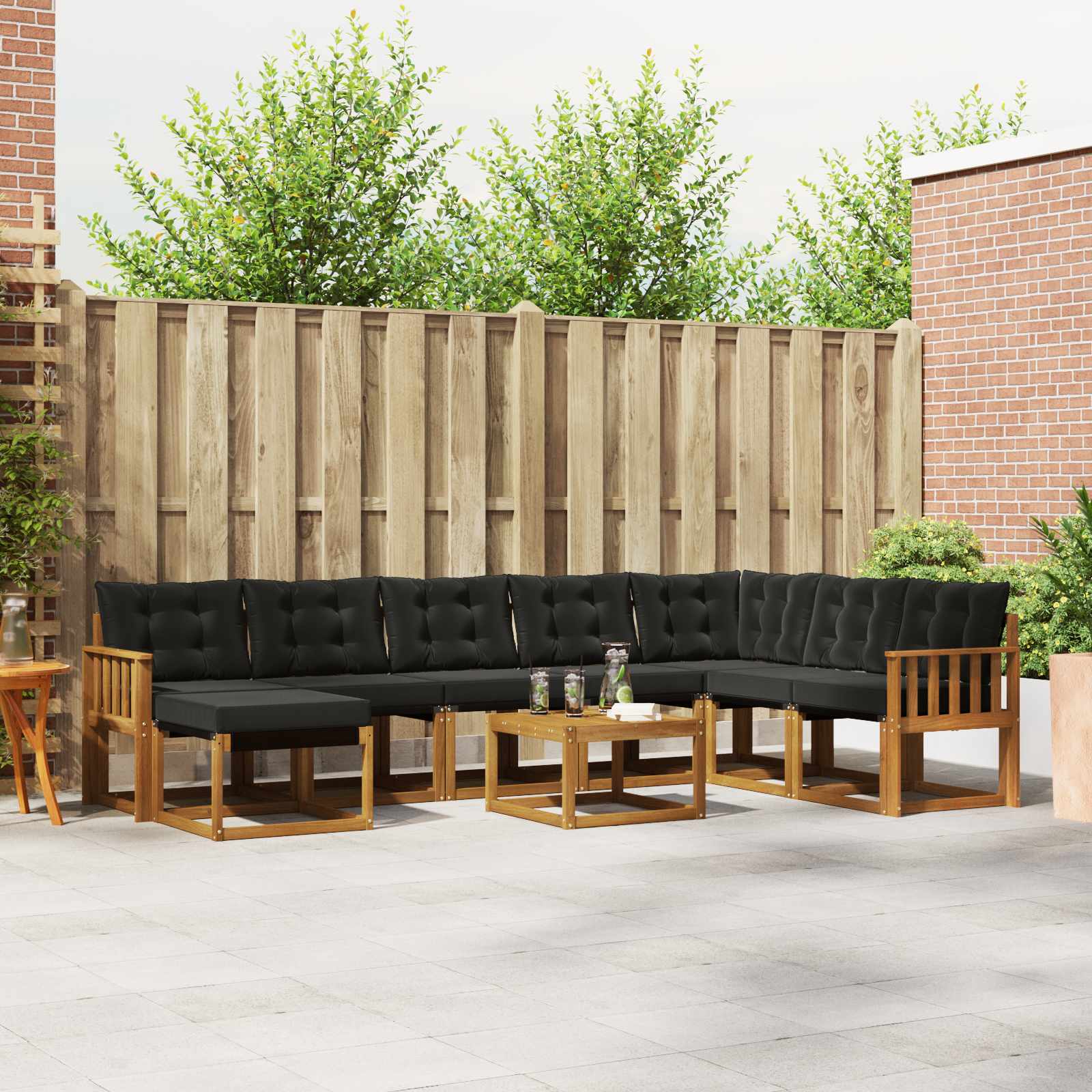 Outdoor-Sofagarnitur 9 Stk. Natürlich und Schwarz