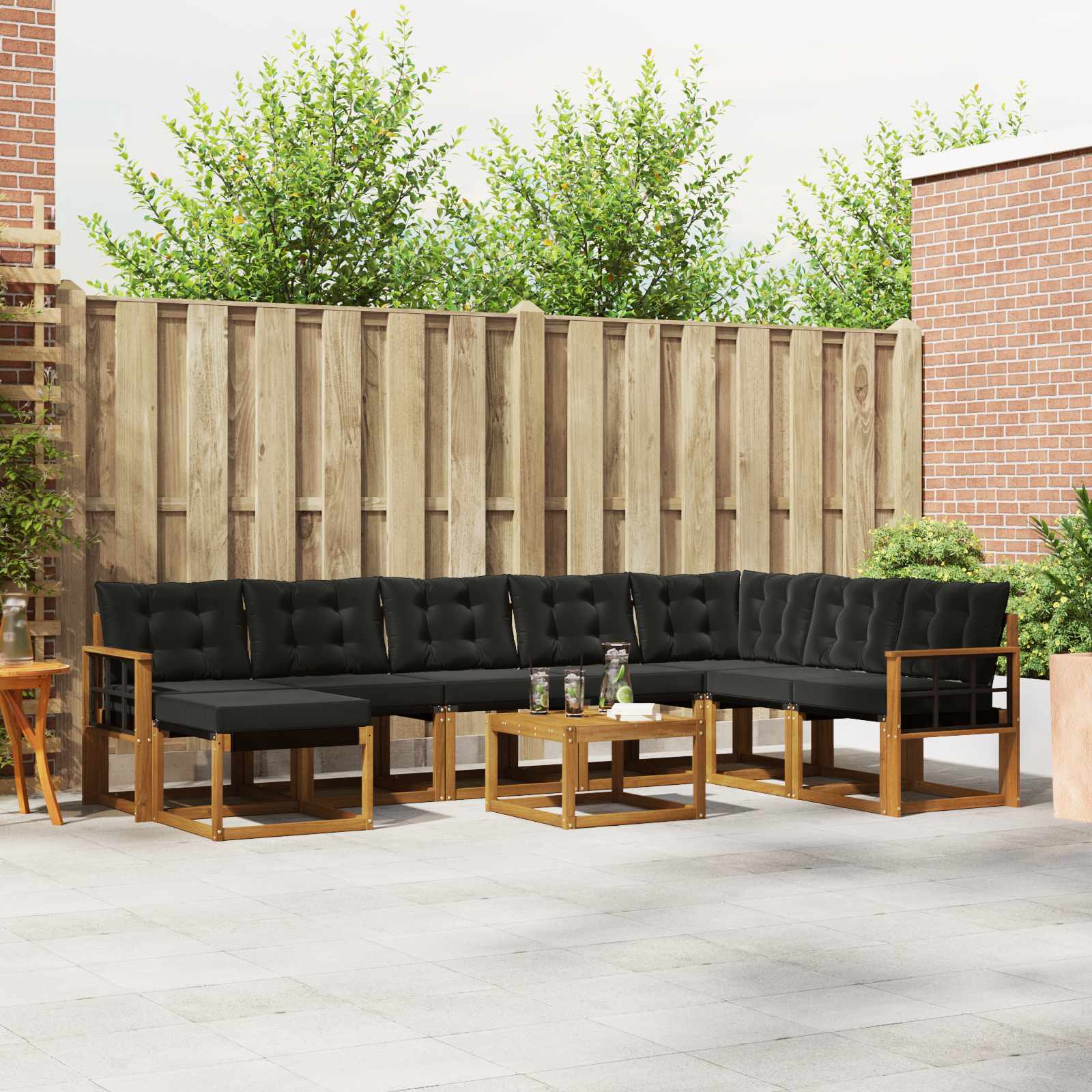 Outdoor-Sofagarnitur 9 Stk. Natürlich und Schwarz