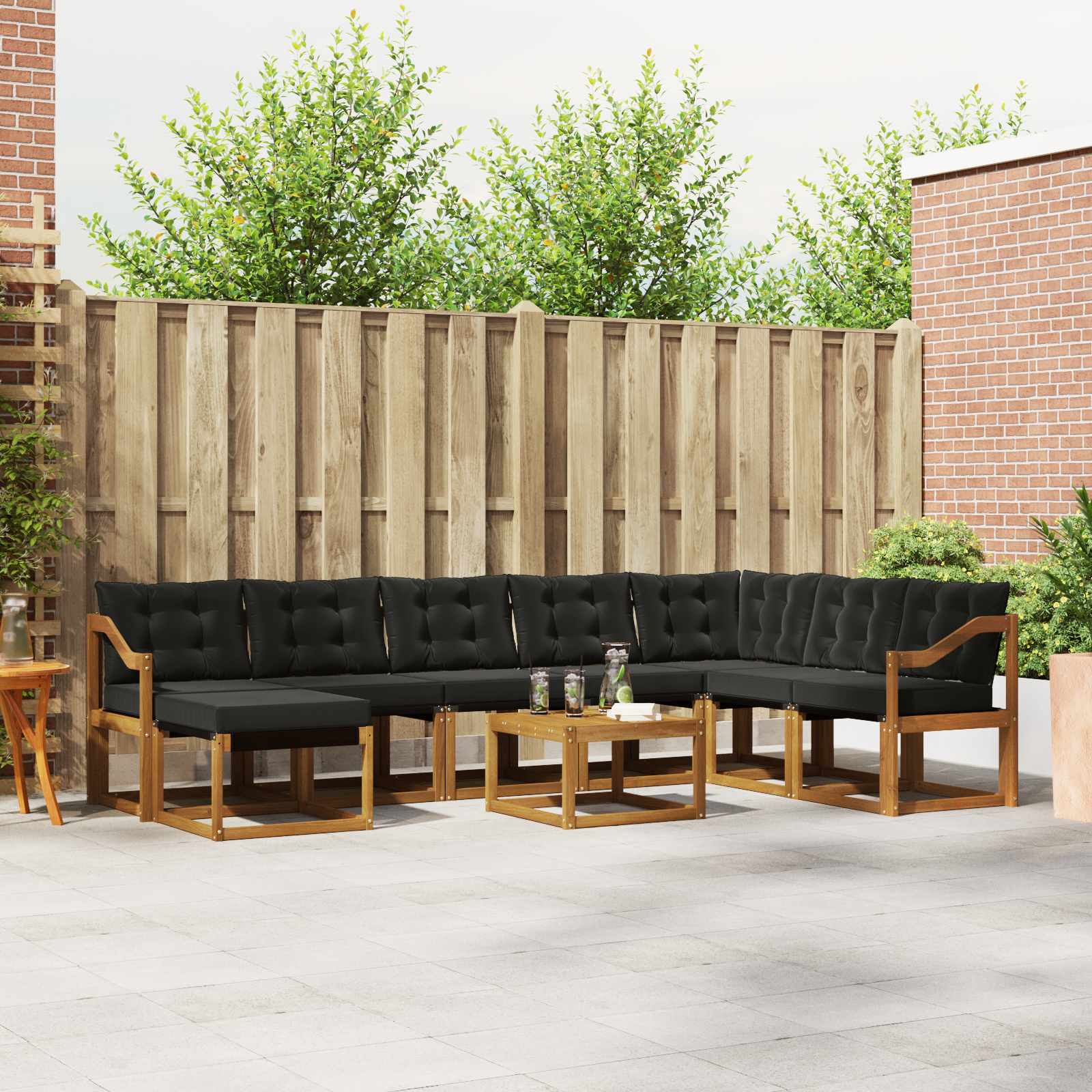 Outdoor-Sofagarnitur 9 Stk. Natürlich und Schwarz