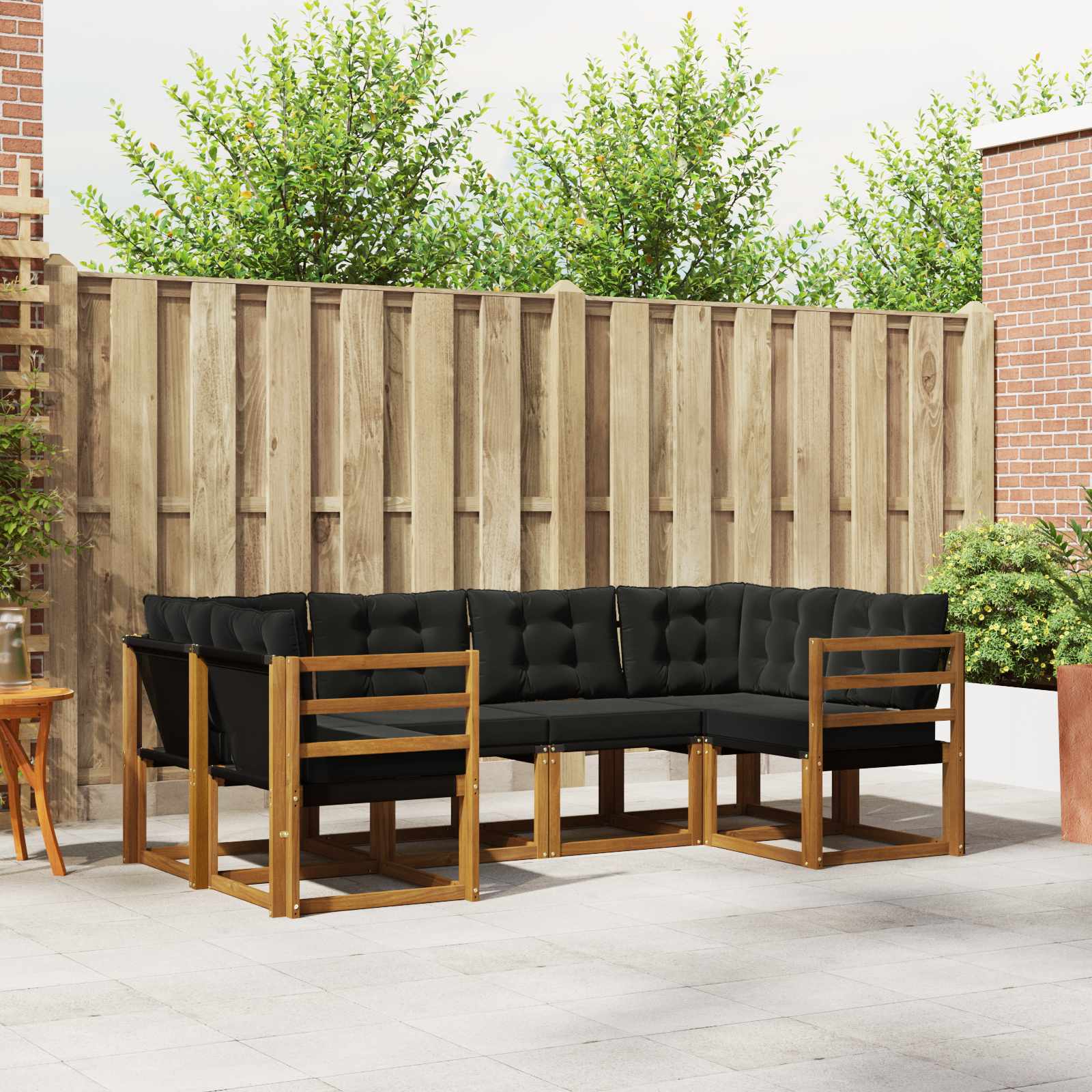 Outdoor-Sofagarnitur 6 stk. Natürlich und Schwarz