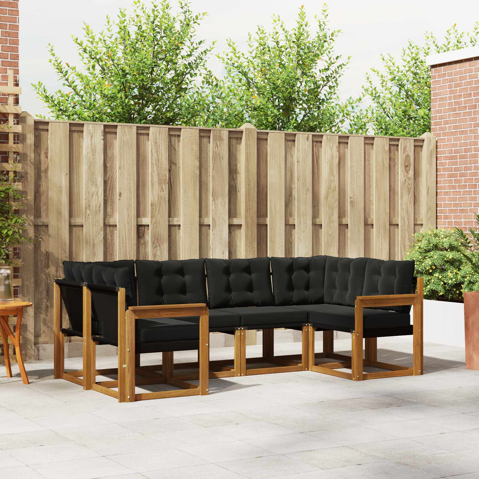 Outdoor-Sofagarnitur 6 stk. Natürlich und Schwarz