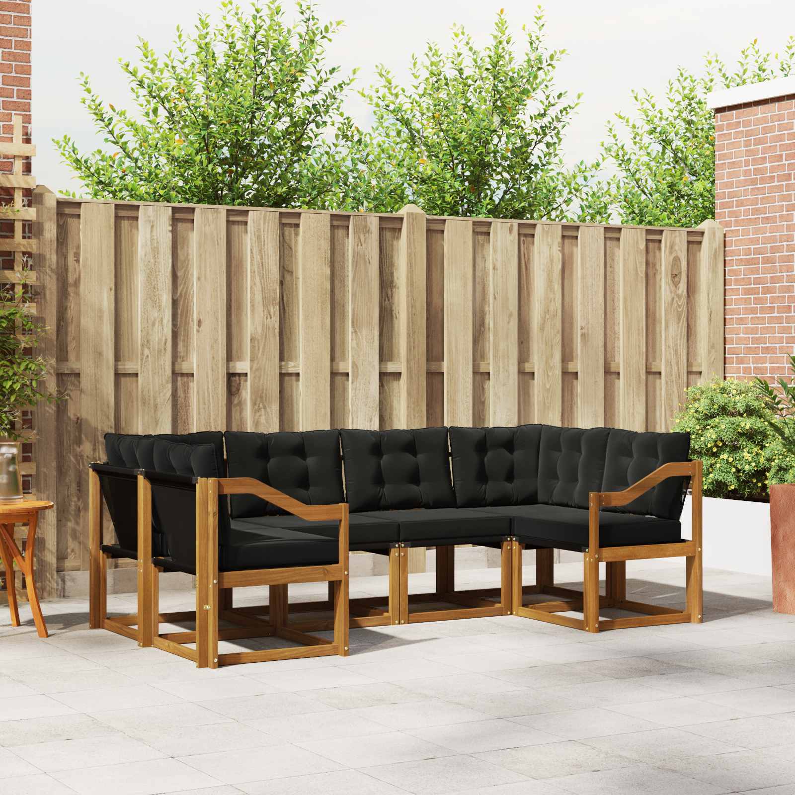 Outdoor-Sofagarnitur 6 stk. Natürlich und Schwarz