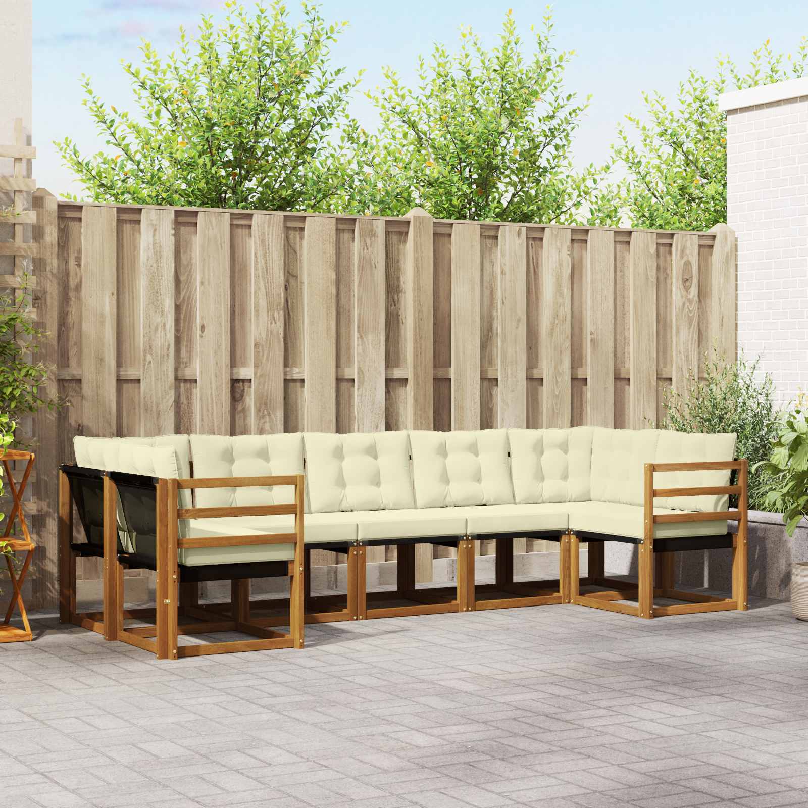 Outdoor-Sofagarnitur 7 stk. Natur und Creme