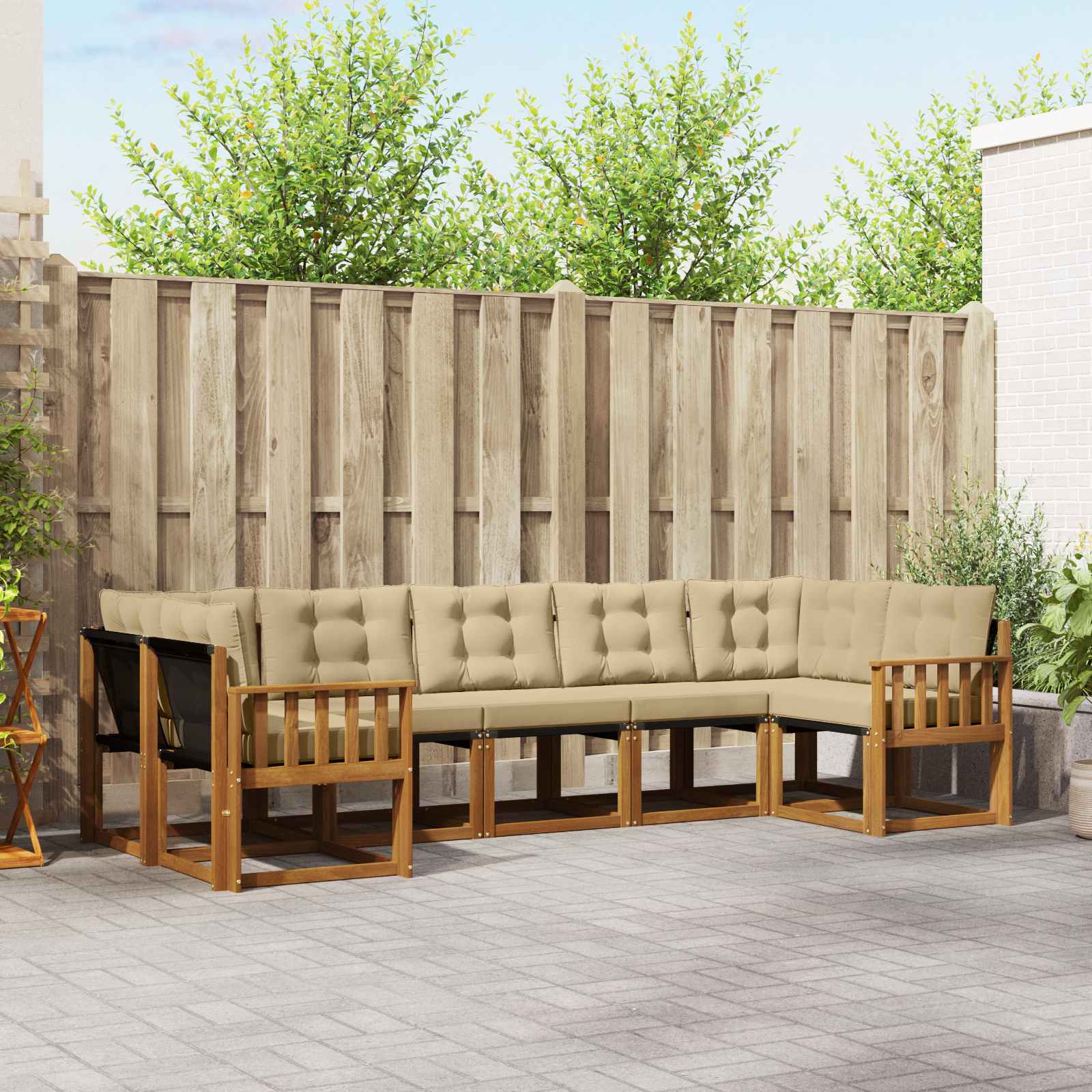 Outdoor-Sofagarnitur 7 stk. Natur und Beige