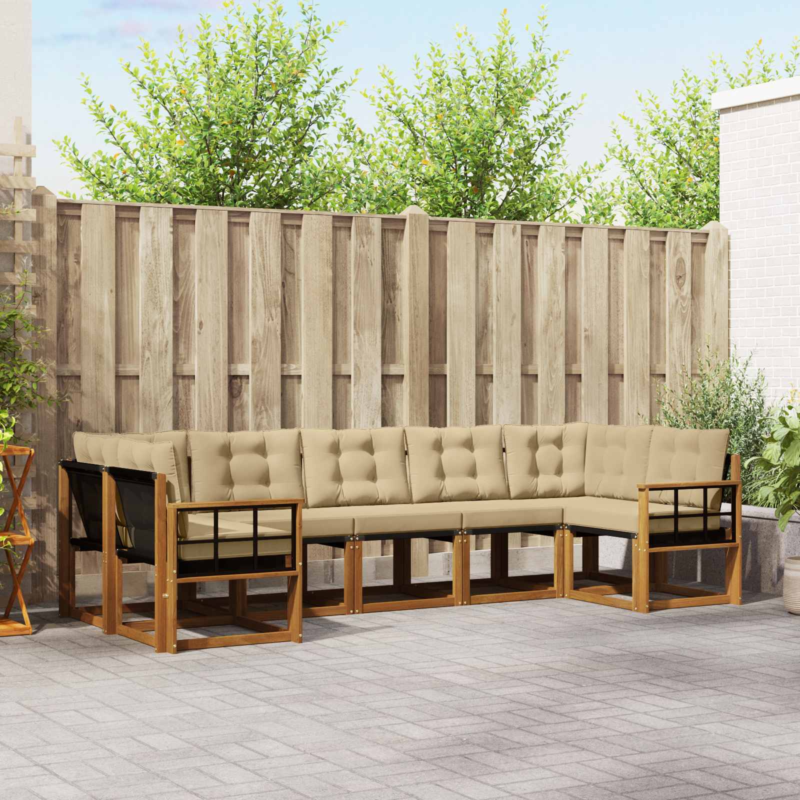 Outdoor-Sofagarnitur 7 stk. Natur und Beige