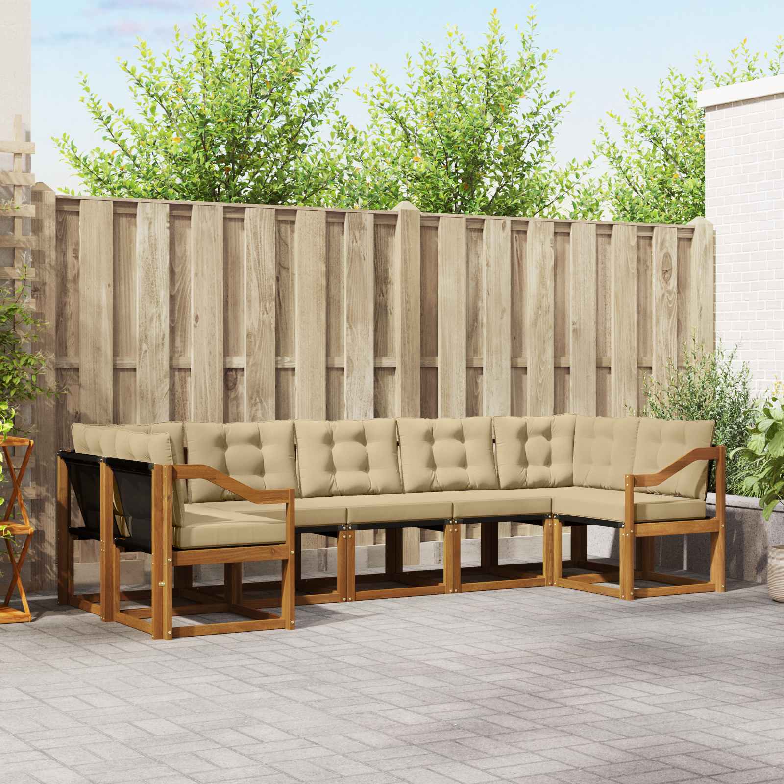 Outdoor-Sofagarnitur 7 stk. Natur und Beige