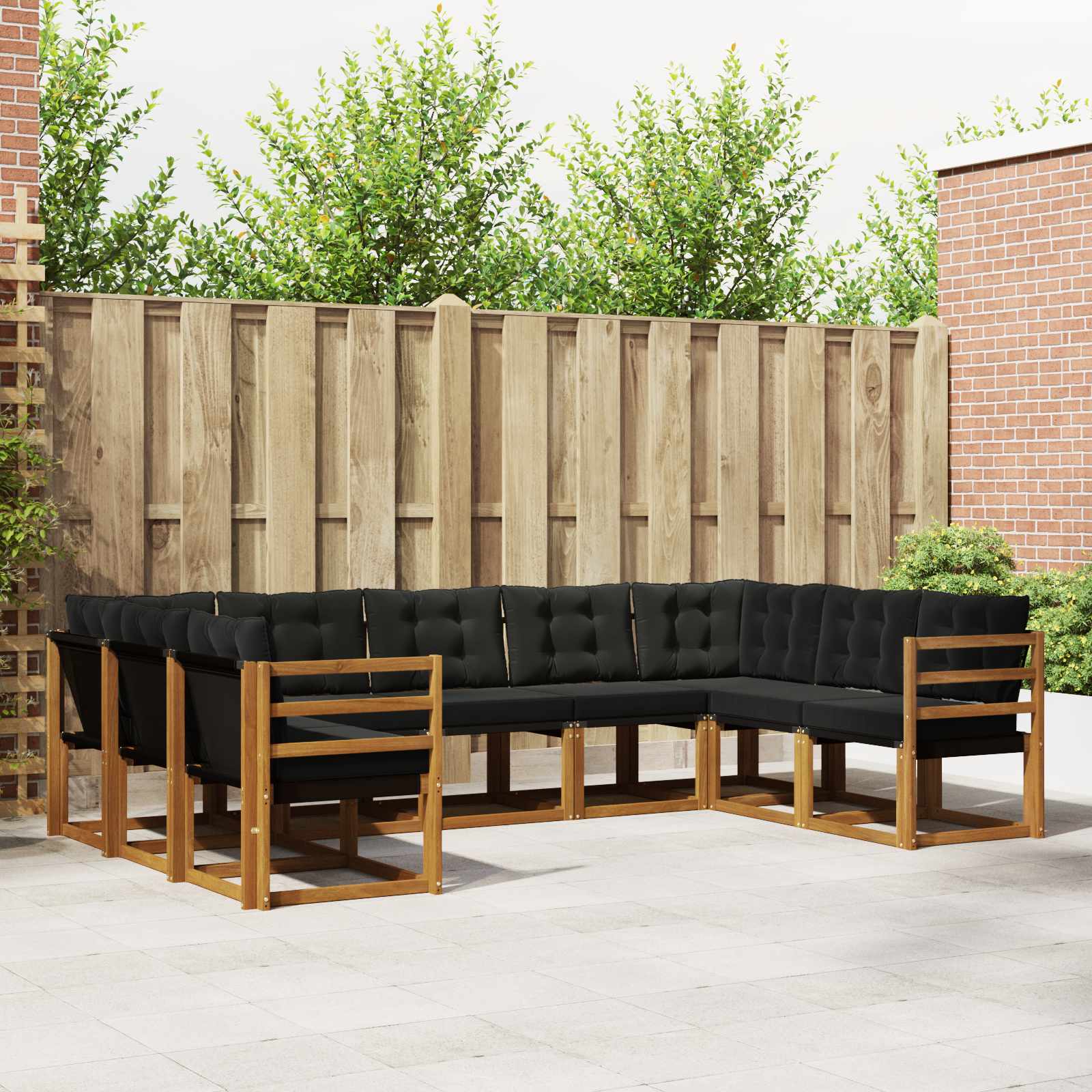 Outdoor-Sofagarnitur 9 stk. Natürlich und Schwarz